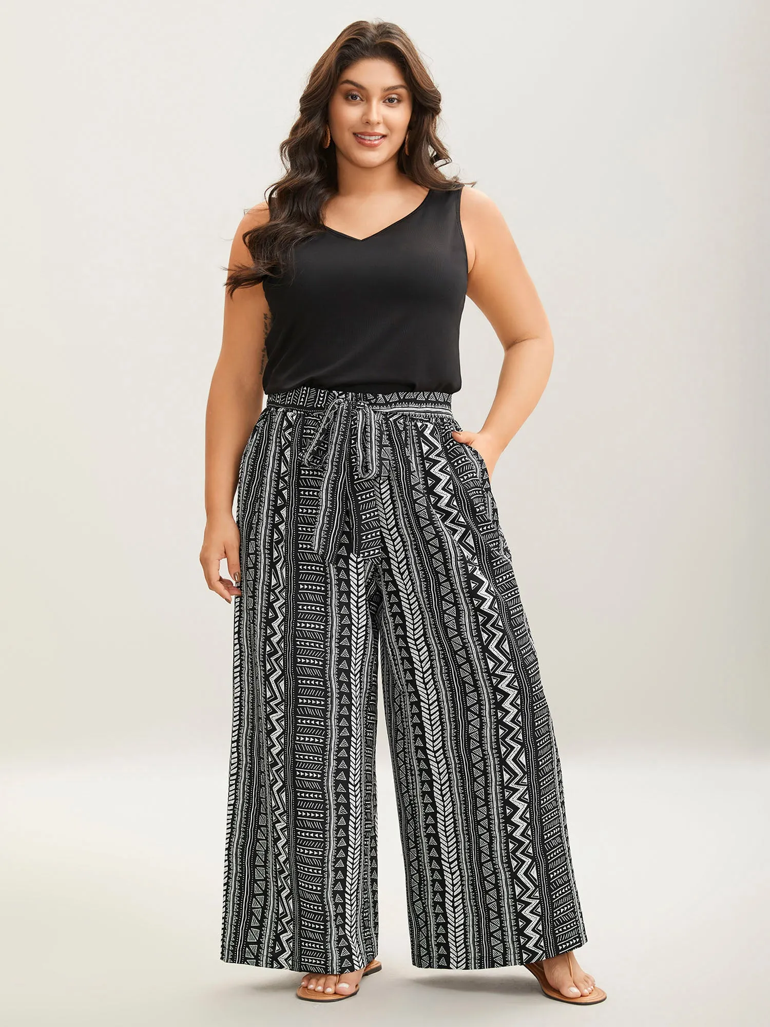 Waist-Tie Wide-Leg Boho Print Pants sold by Bloomchic product image thumbnail 3