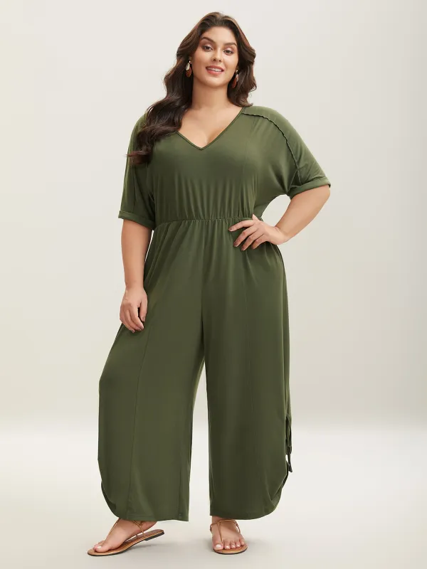 Tie-Up Hem Pull-Over Stretch Jumpsuit sold by Bloomchic