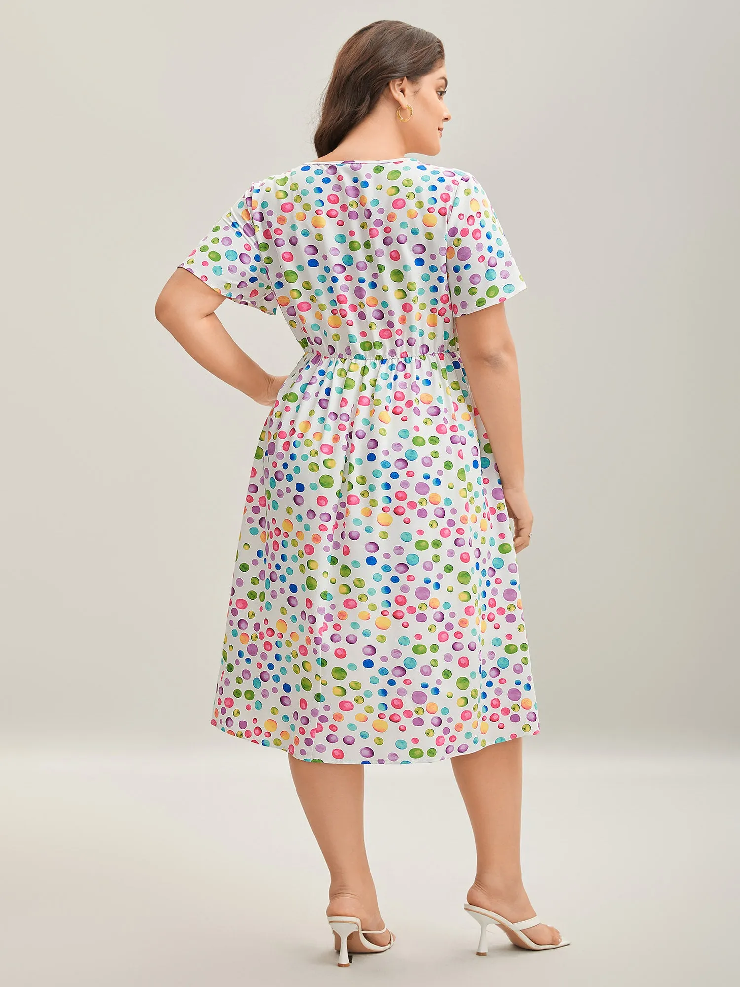 Polka Dots Print Pockets V-Neck Midi Dress sold by Bloomchic product image thumbnail 4