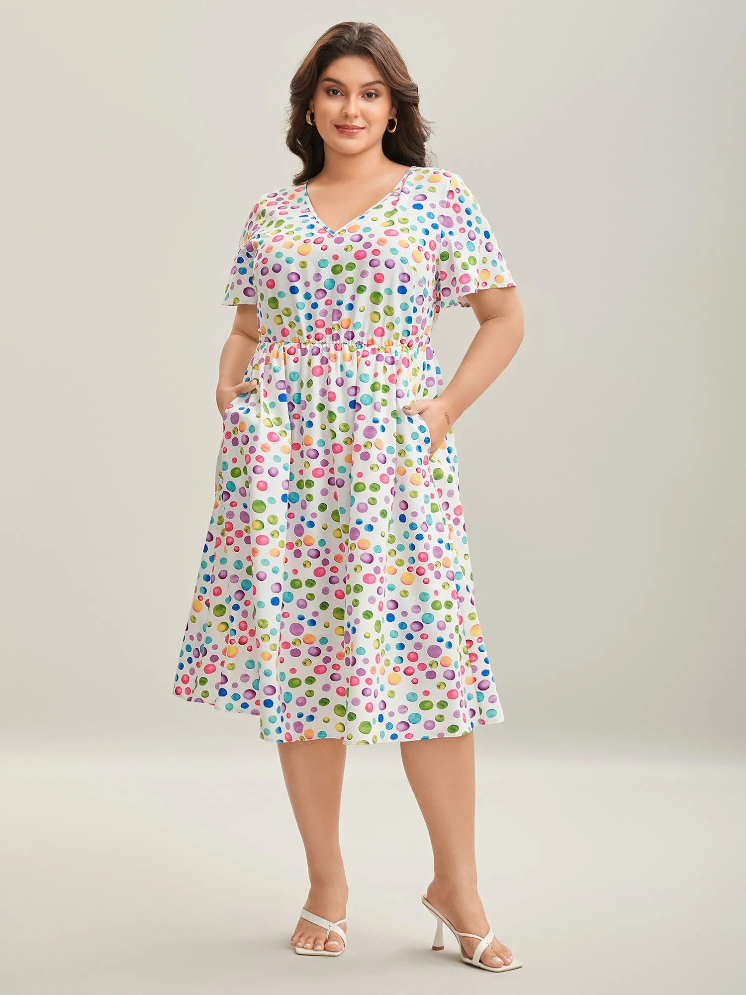 Polka Dots Print Pockets V-Neck Midi Dress sold by Bloomchic product image thumbnail 3