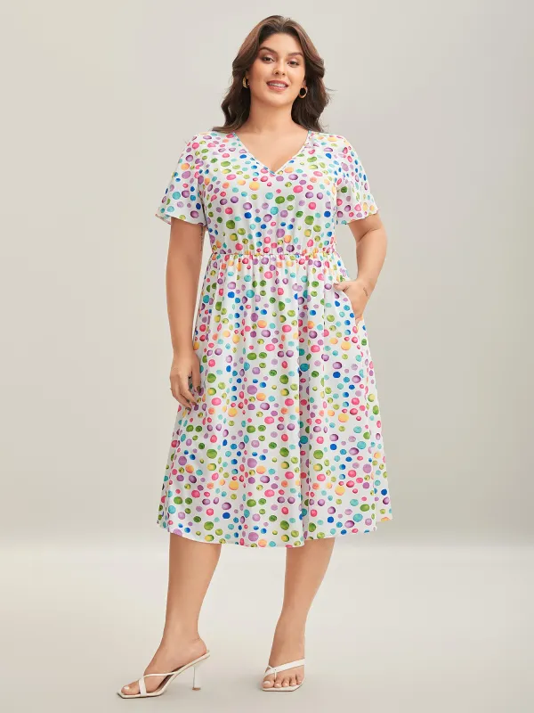 Polka Dots Print Pockets V-Neck Midi Dress sold by Bloomchic