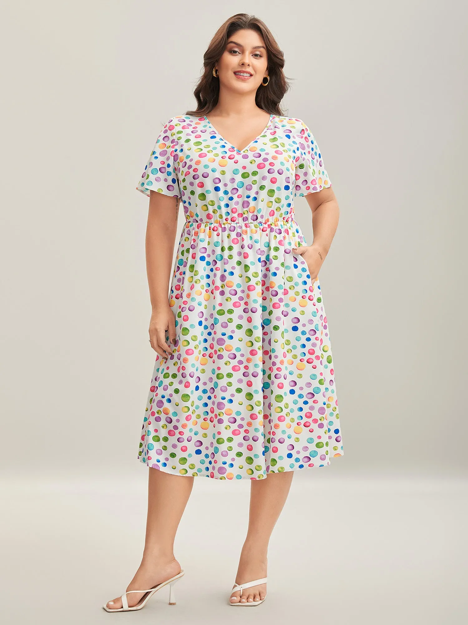 Polka Dots Print Pockets V-Neck Midi Dress sold by Bloomchic