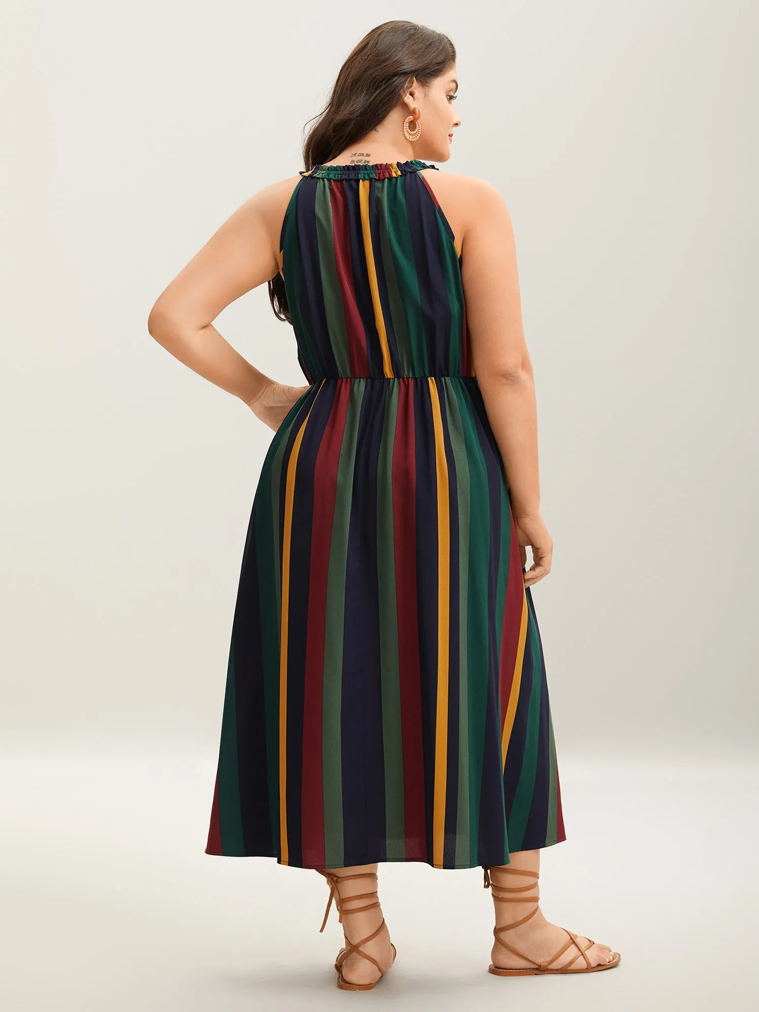 Multi-Color Stripes Waist-Defining Midi Dress sold by Bloomchic product image thumbnail 4