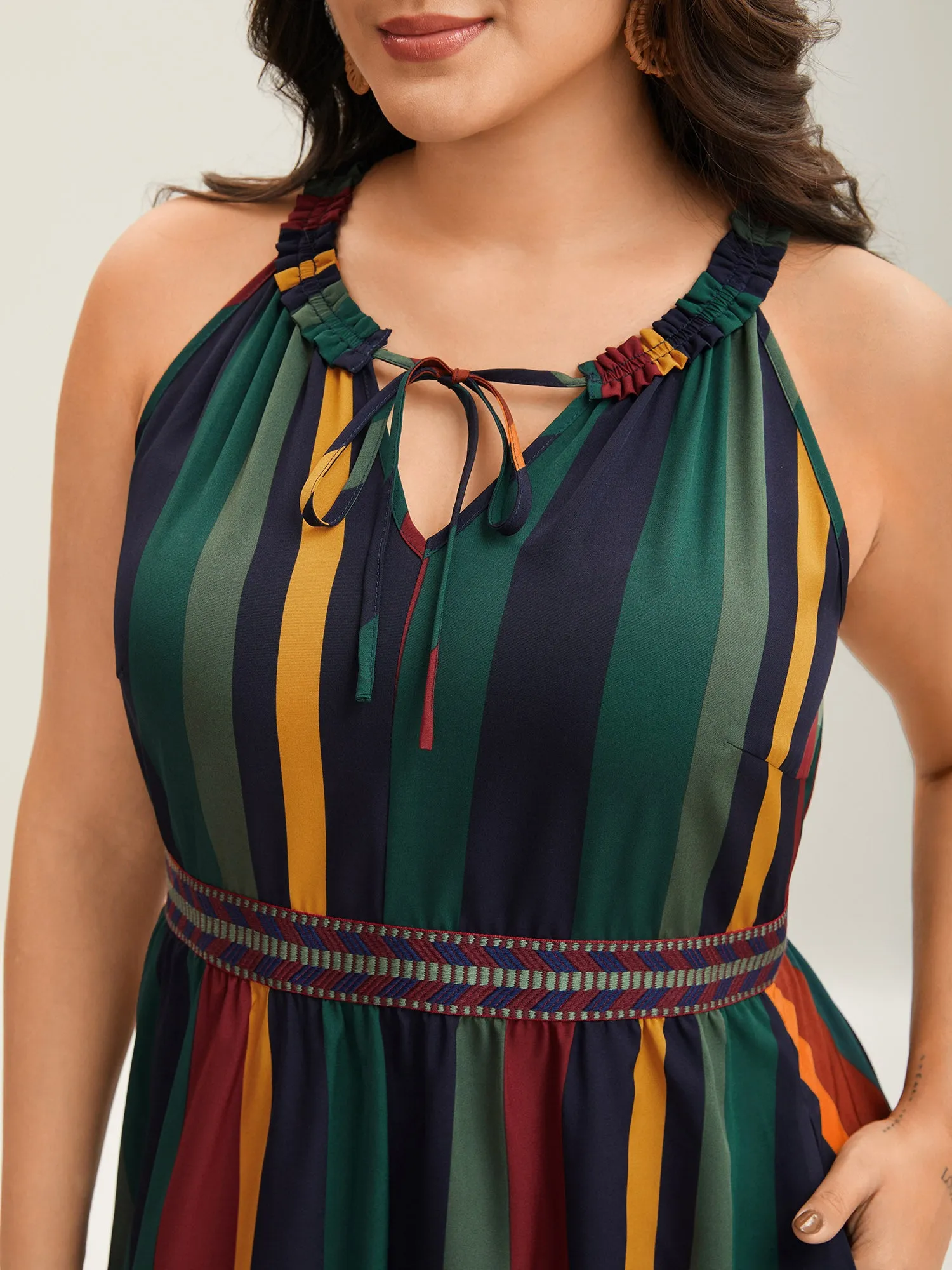 Multi-Color Stripes Waist-Defining Midi Dress sold by Bloomchic product image thumbnail 2