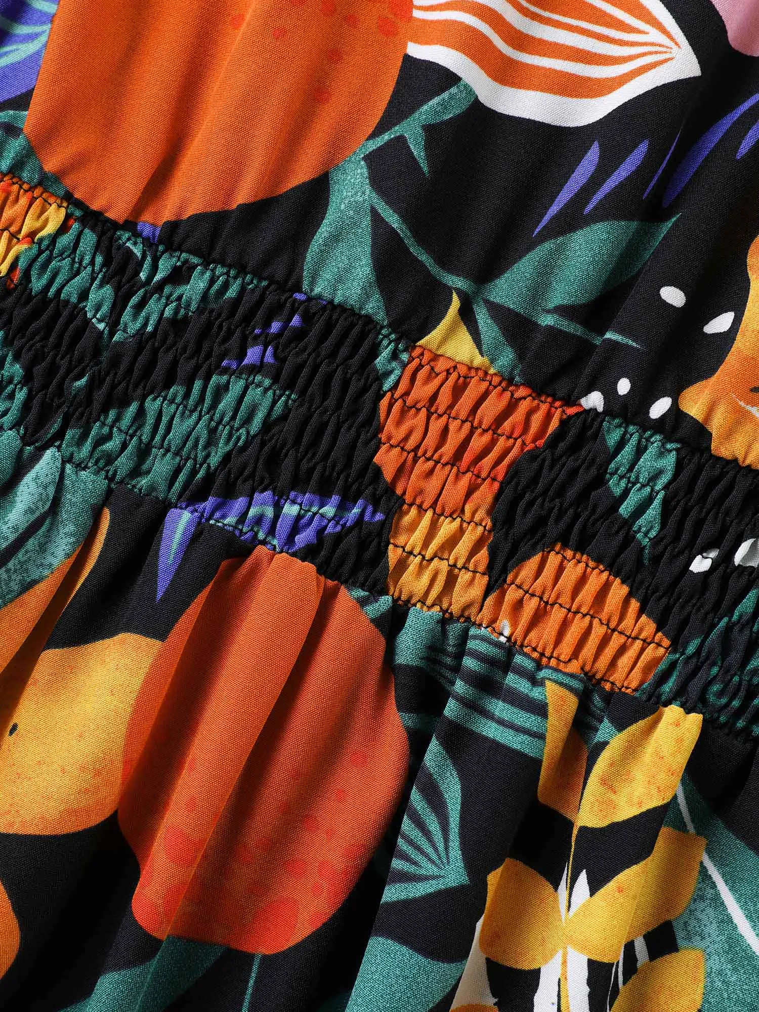 Tropical Floral Print Shirred Pockets Midi Dress sold by Bloomchic product image thumbnail 5