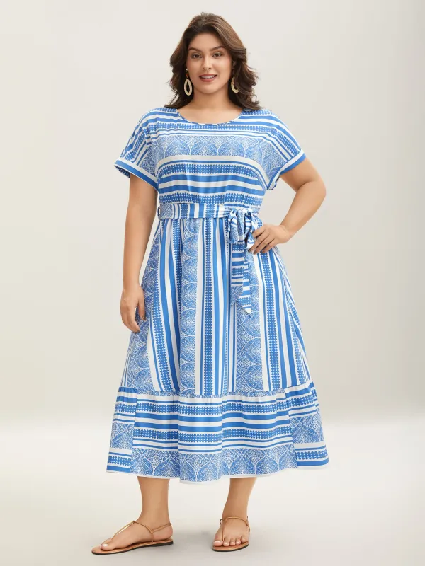 Nautical Stripes Belted Pockets Maxi Dress sold by Bloomchic