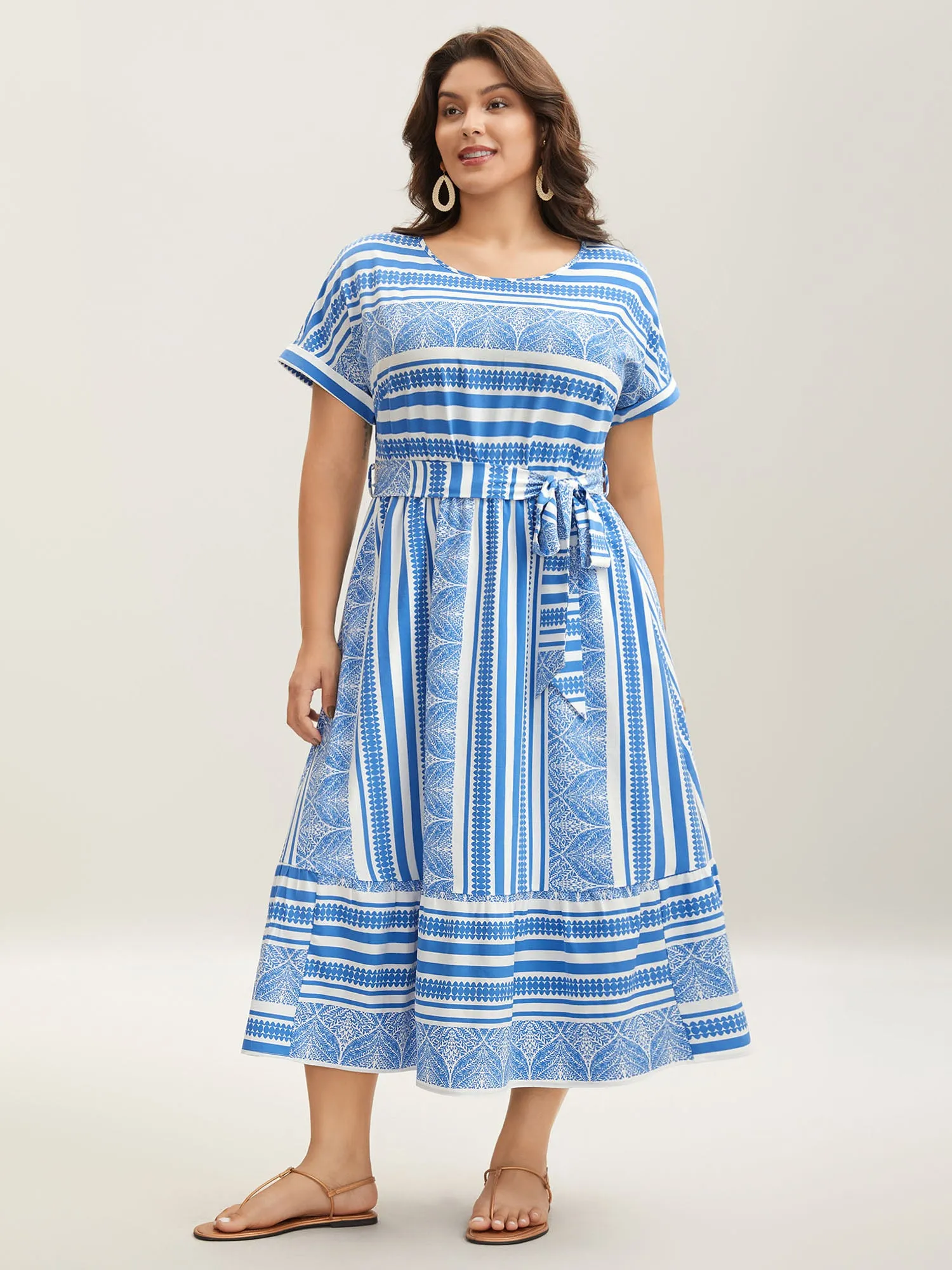 Nautical Stripes Belted Pockets Maxi Dress sold by Bloomchic product image thumbnail 3
