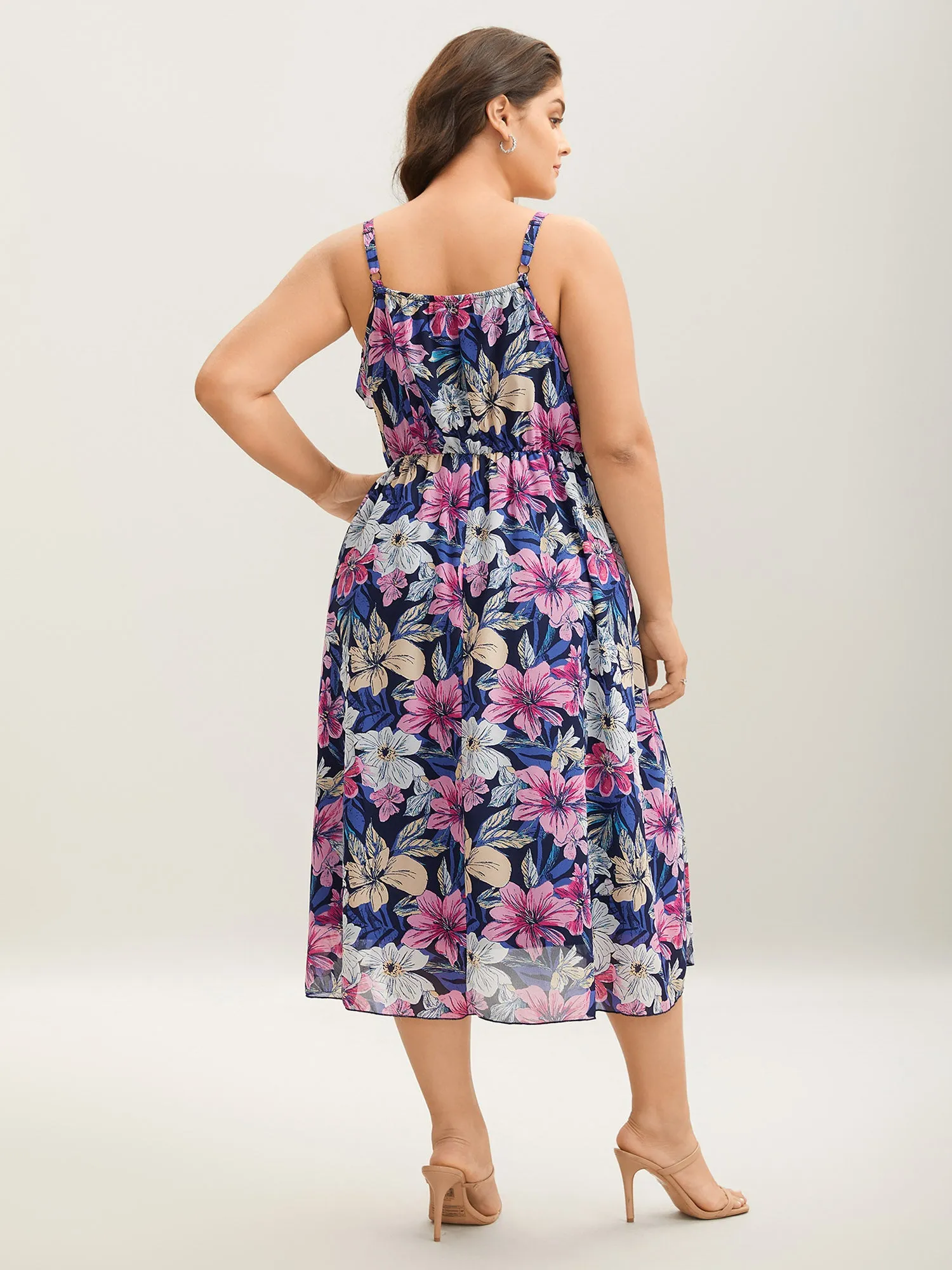 Large Flower Print Overlap Hem Midi Dress sold by Bloomchic product image thumbnail 5