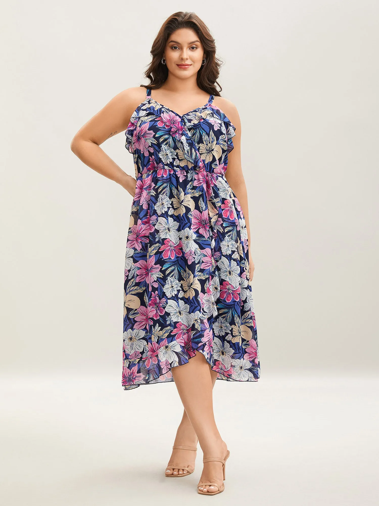 Large Flower Print Overlap Hem Midi Dress sold by Bloomchic product image thumbnail 3