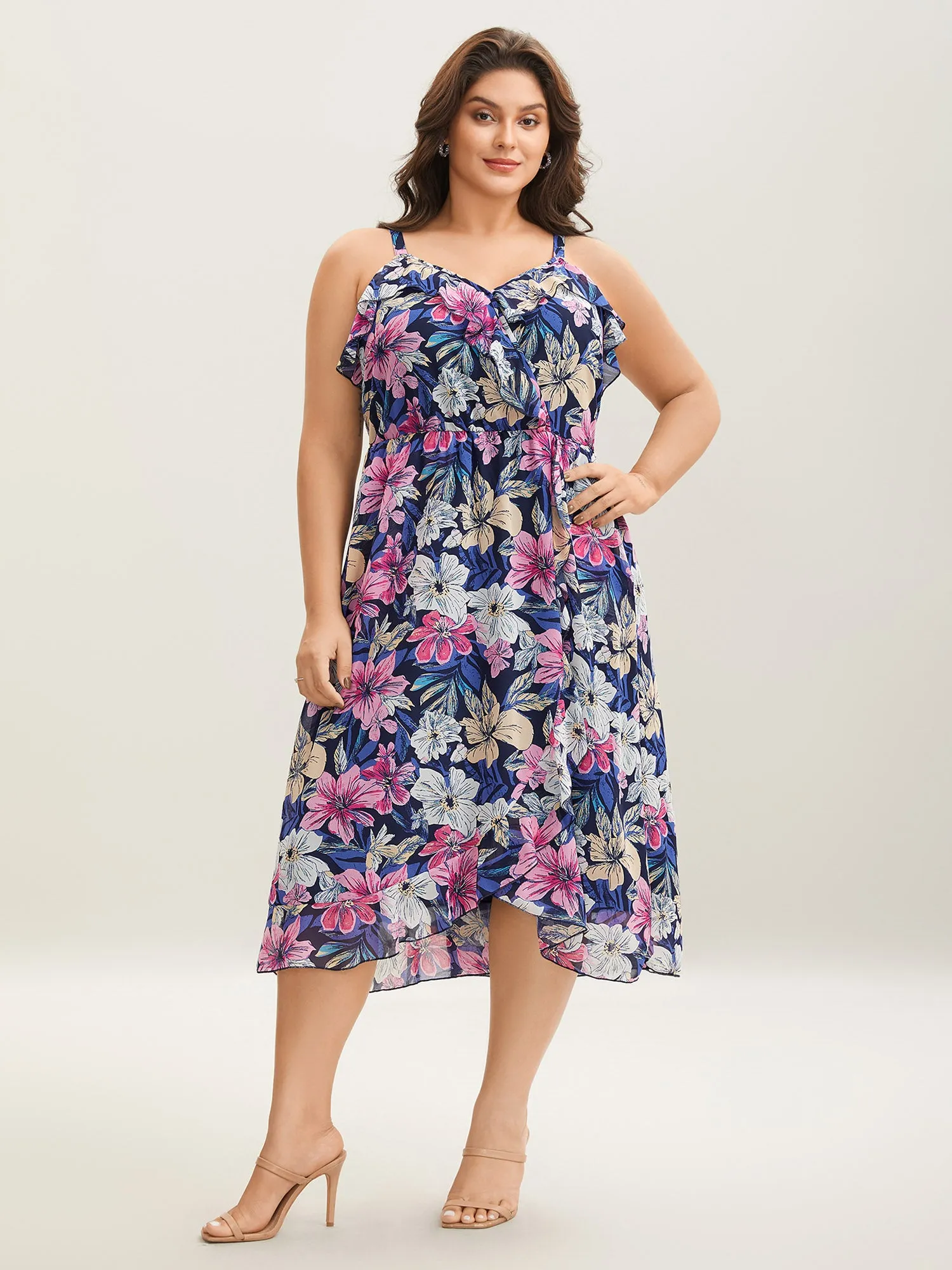 Large Flower Print Overlap Hem Midi Dress sold by Bloomchic product image thumbnail 4