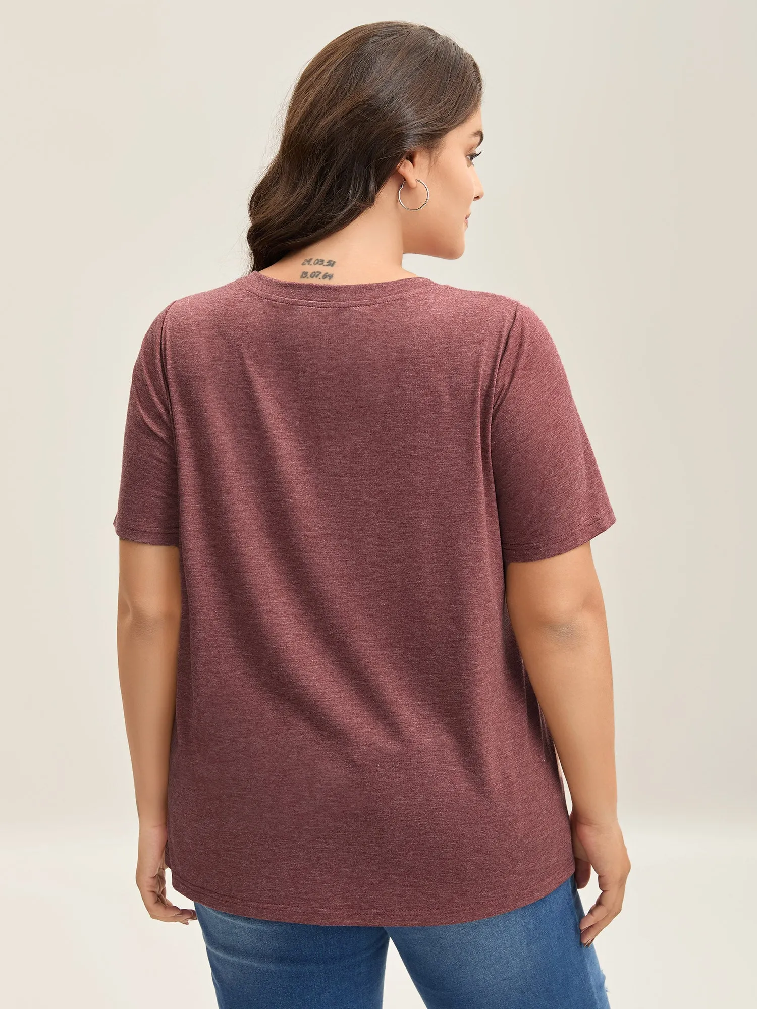 Plicated Detail Shoulder Plain T-Shirt sold by Bloomchic product image thumbnail 4