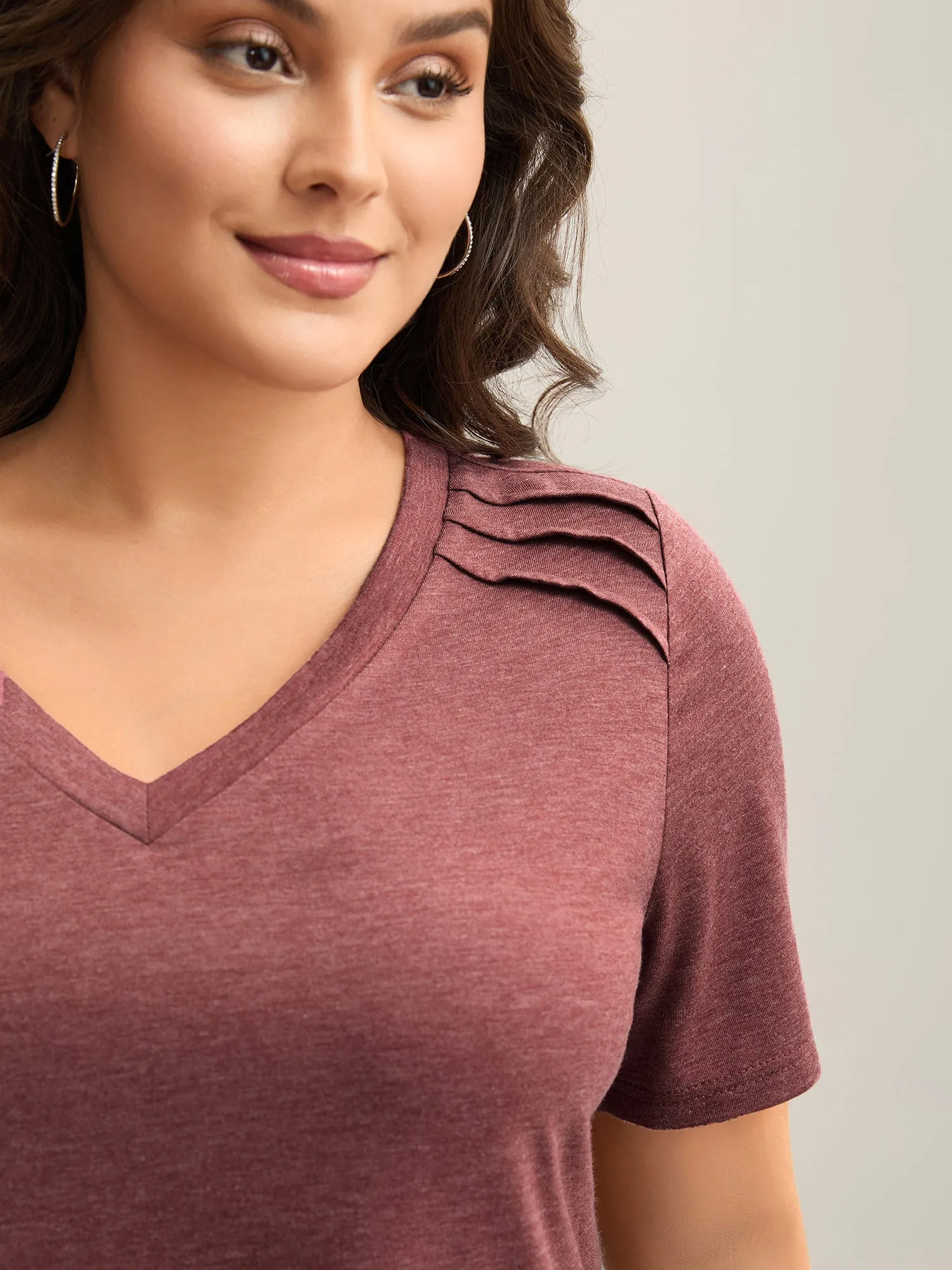 Plicated Detail Shoulder Plain T-Shirt sold by Bloomchic product image thumbnail 2