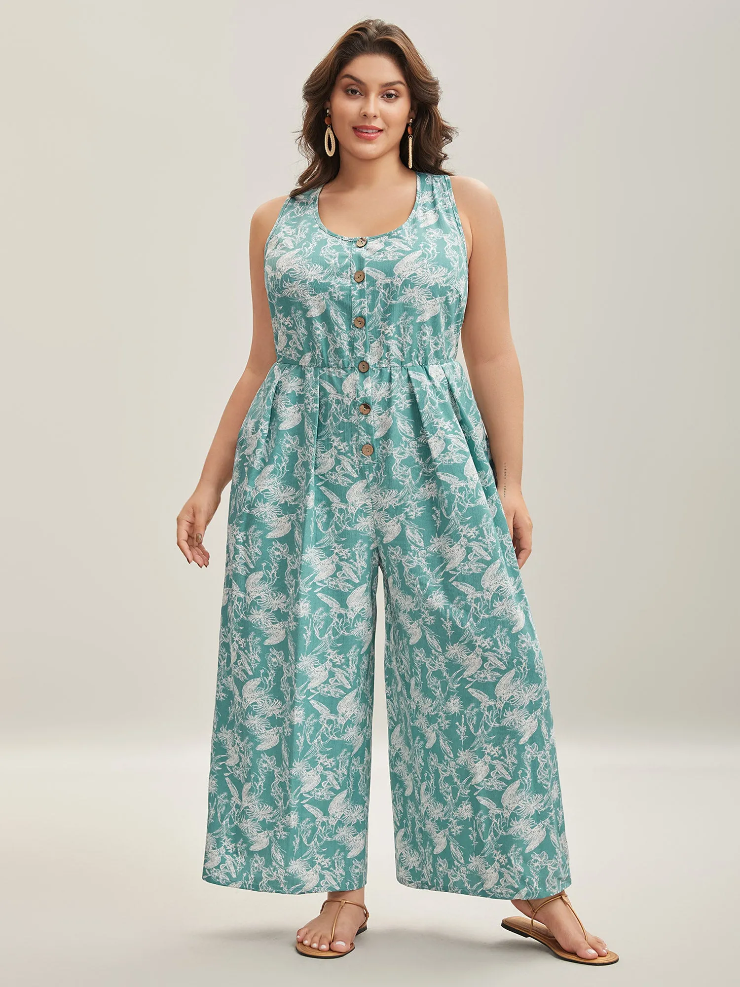 Plant Print Button Detail Stretchy Jumpsuit sold by Bloomchic product image thumbnail 3