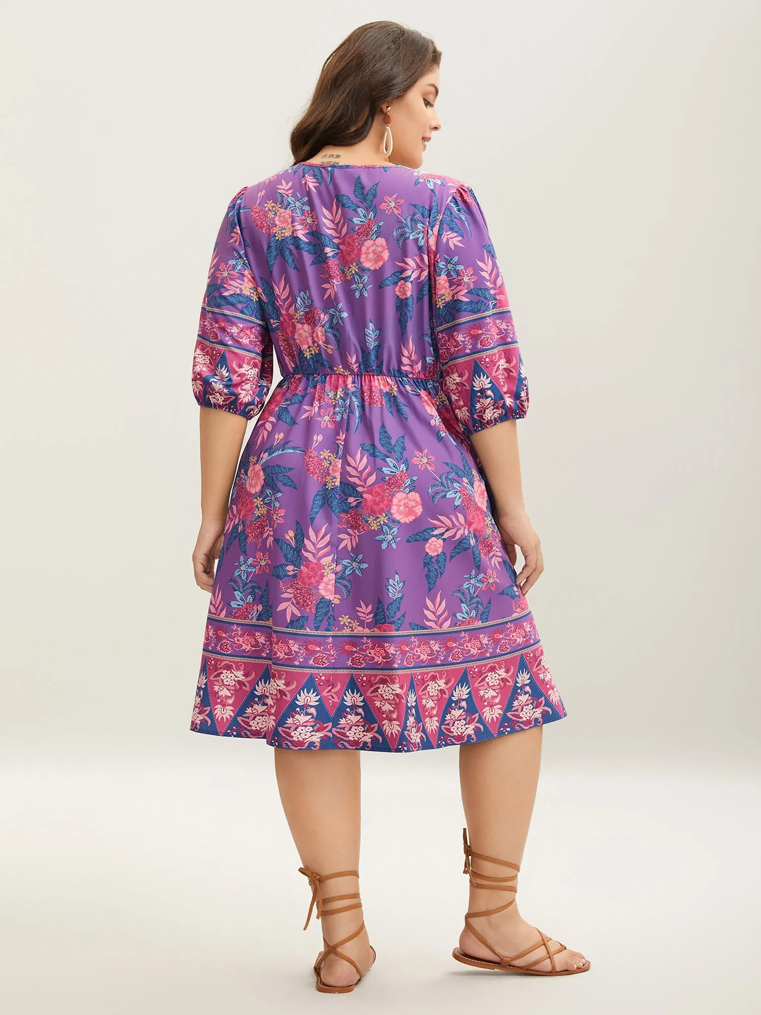 Large Flower Print Split Neck Midi Dress sold by Bloomchic product image thumbnail 4