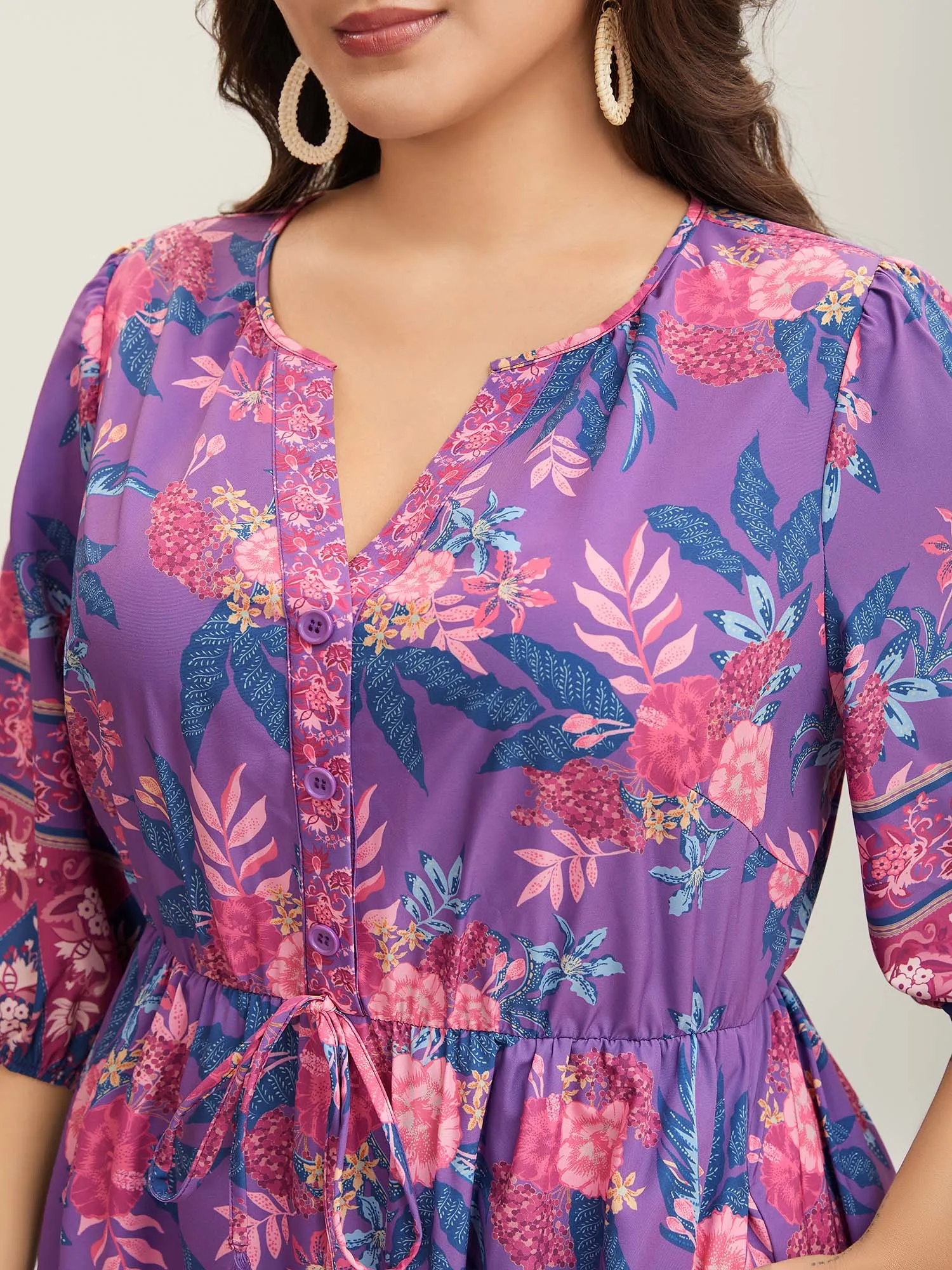 Large Flower Print Split Neck Midi Dress sold by Bloomchic product image thumbnail 2