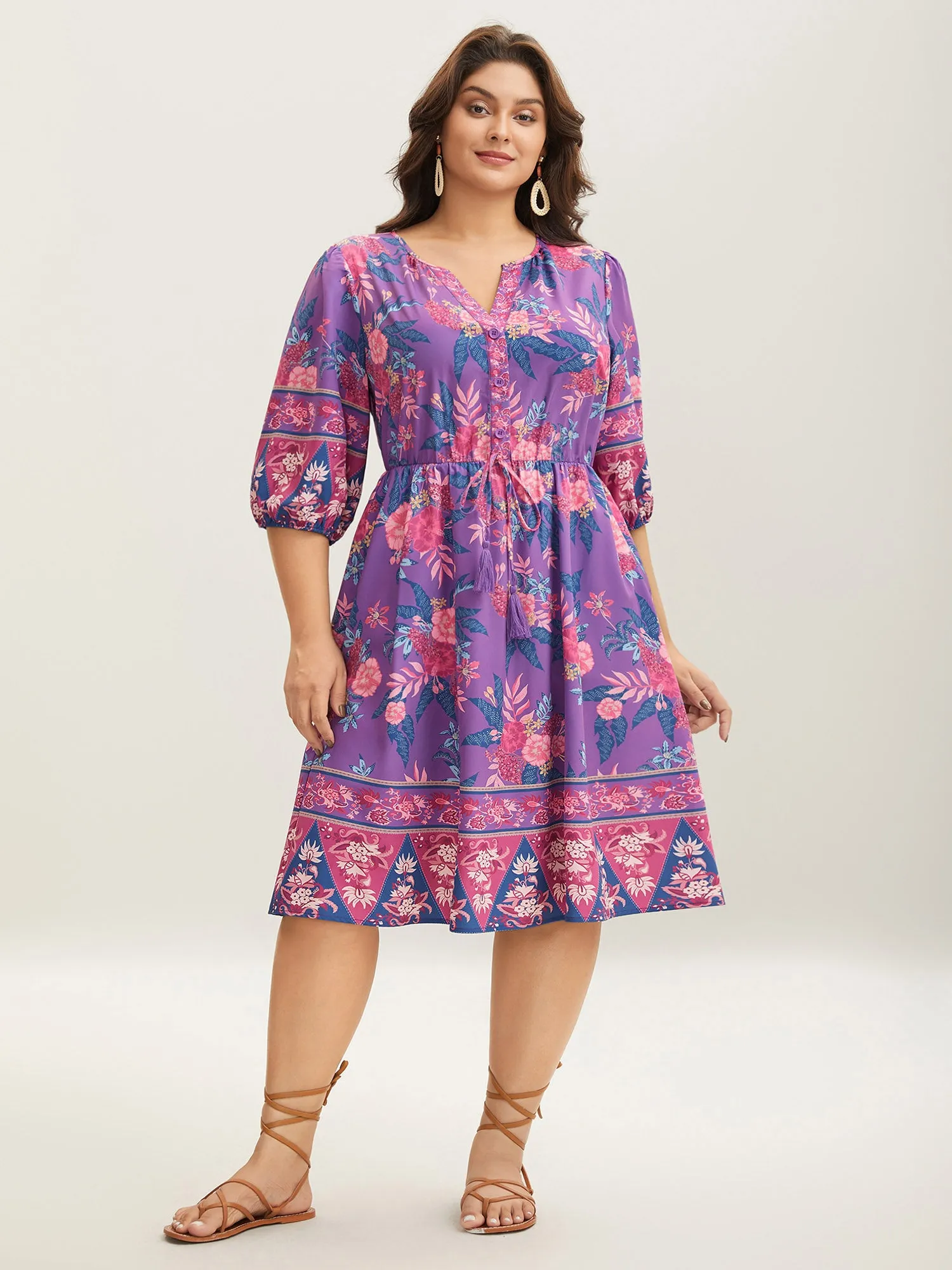 Large Flower Print Split Neck Midi Dress sold by Bloomchic product image thumbnail 3