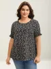 Ditsy Floral Print Curvy Hem Blouse sold by Bloomchic