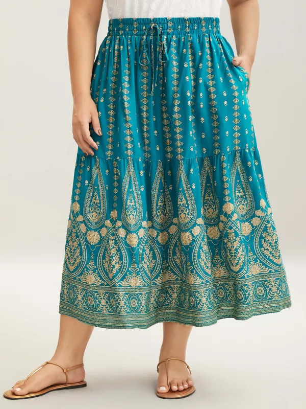Boho Geometric Print Tiered Maxi Skirt made by Bloomchic