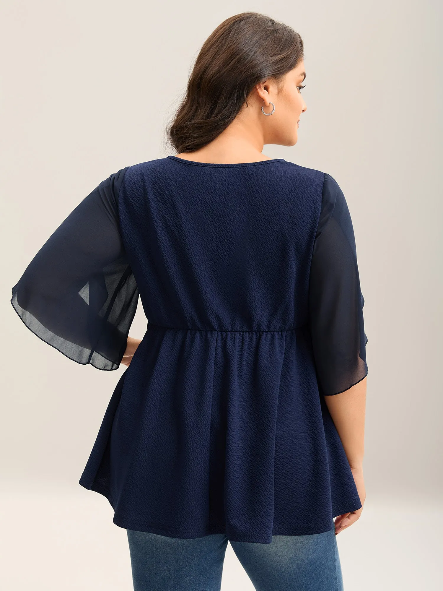 Textured Sheer Petal Sleeve Plain Top sold by Bloomchic product image thumbnail 2