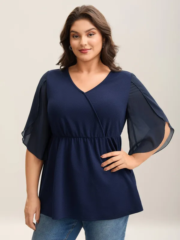 Textured Sheer Petal Sleeve Plain Top sold by Bloomchic