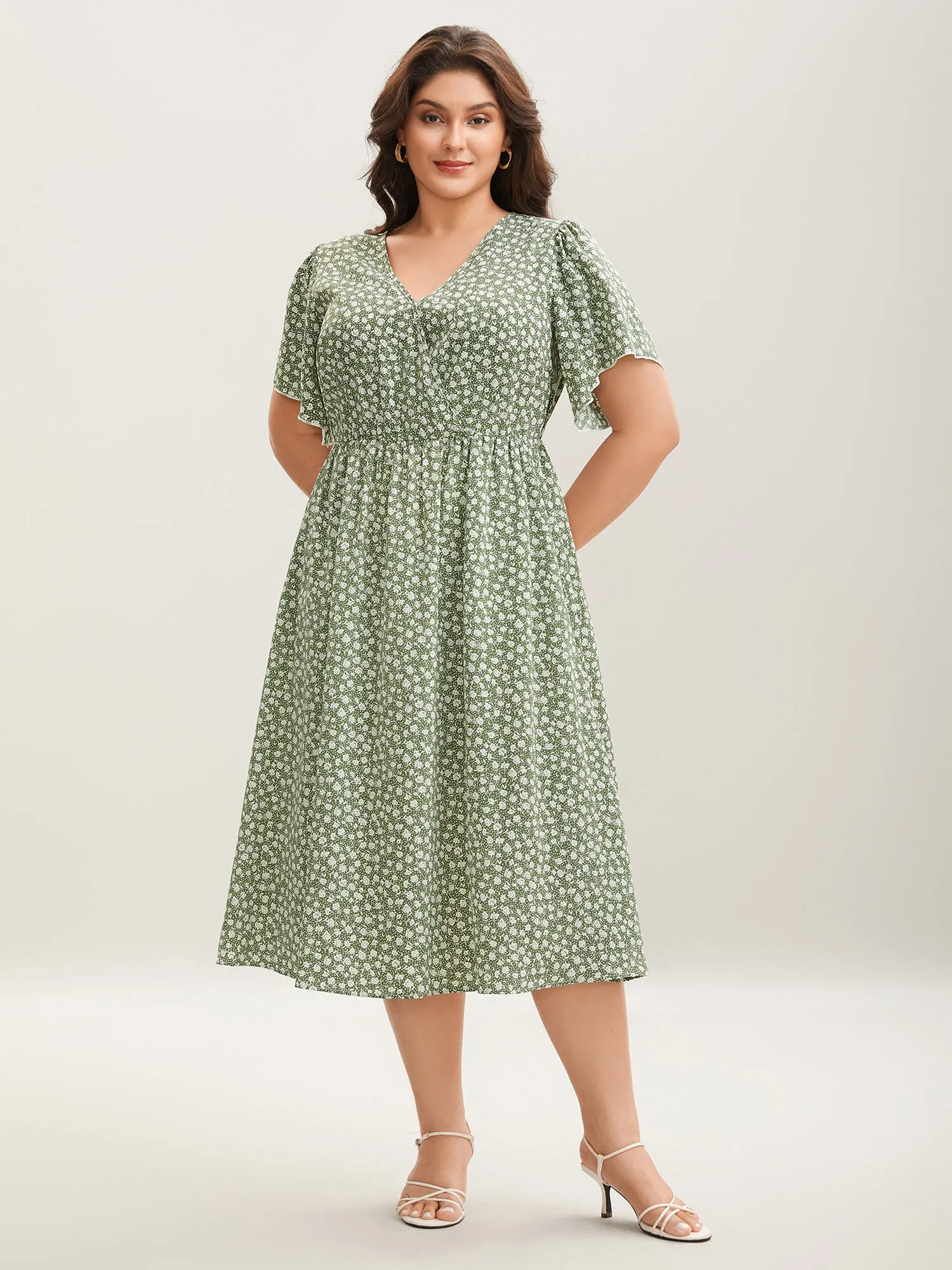 Ditsy Floral Print Flared Sleeve Midi Dress sold by Bloomchic product image thumbnail 3