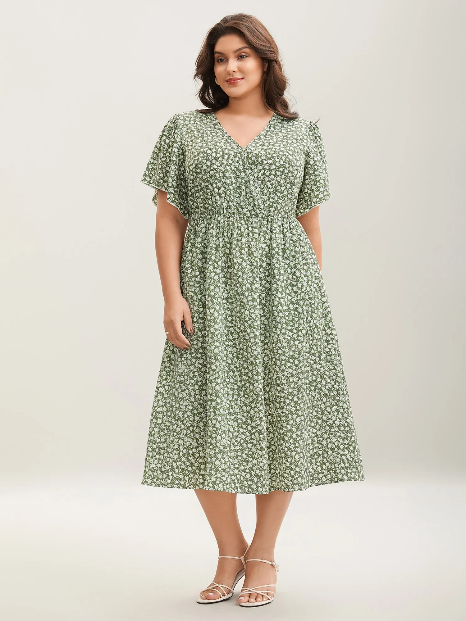 Ditsy Floral Print Flared Sleeve Midi Dress sold by Bloomchic