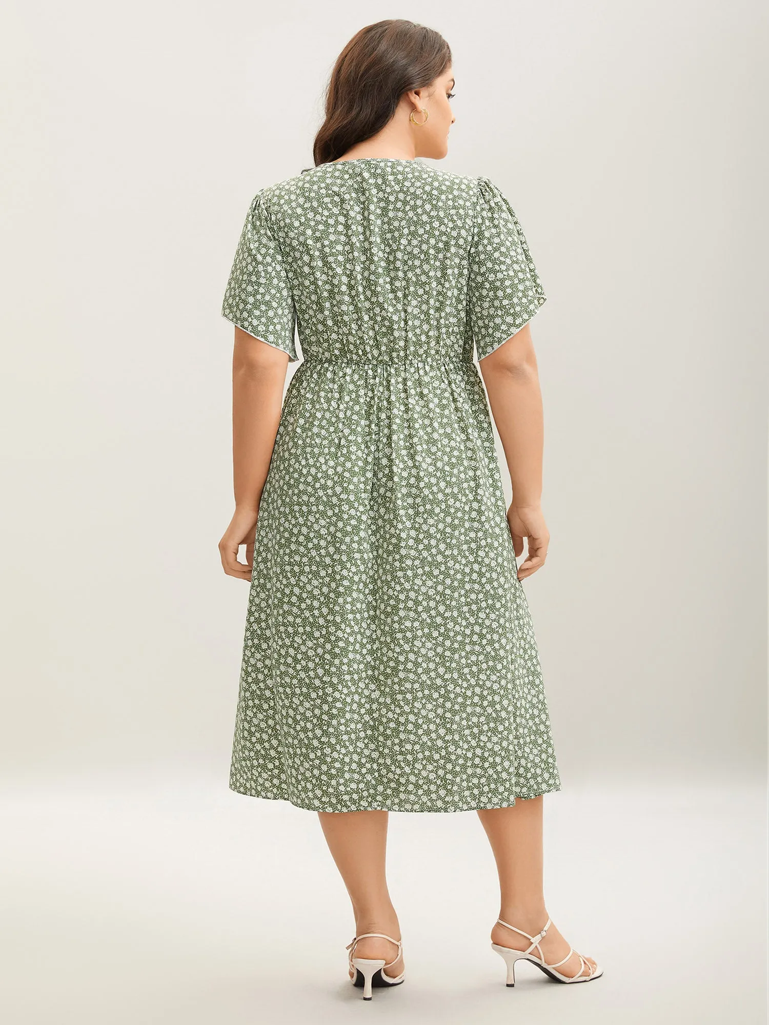 Ditsy Floral Print Flared Sleeve Midi Dress sold by Bloomchic product image thumbnail 4