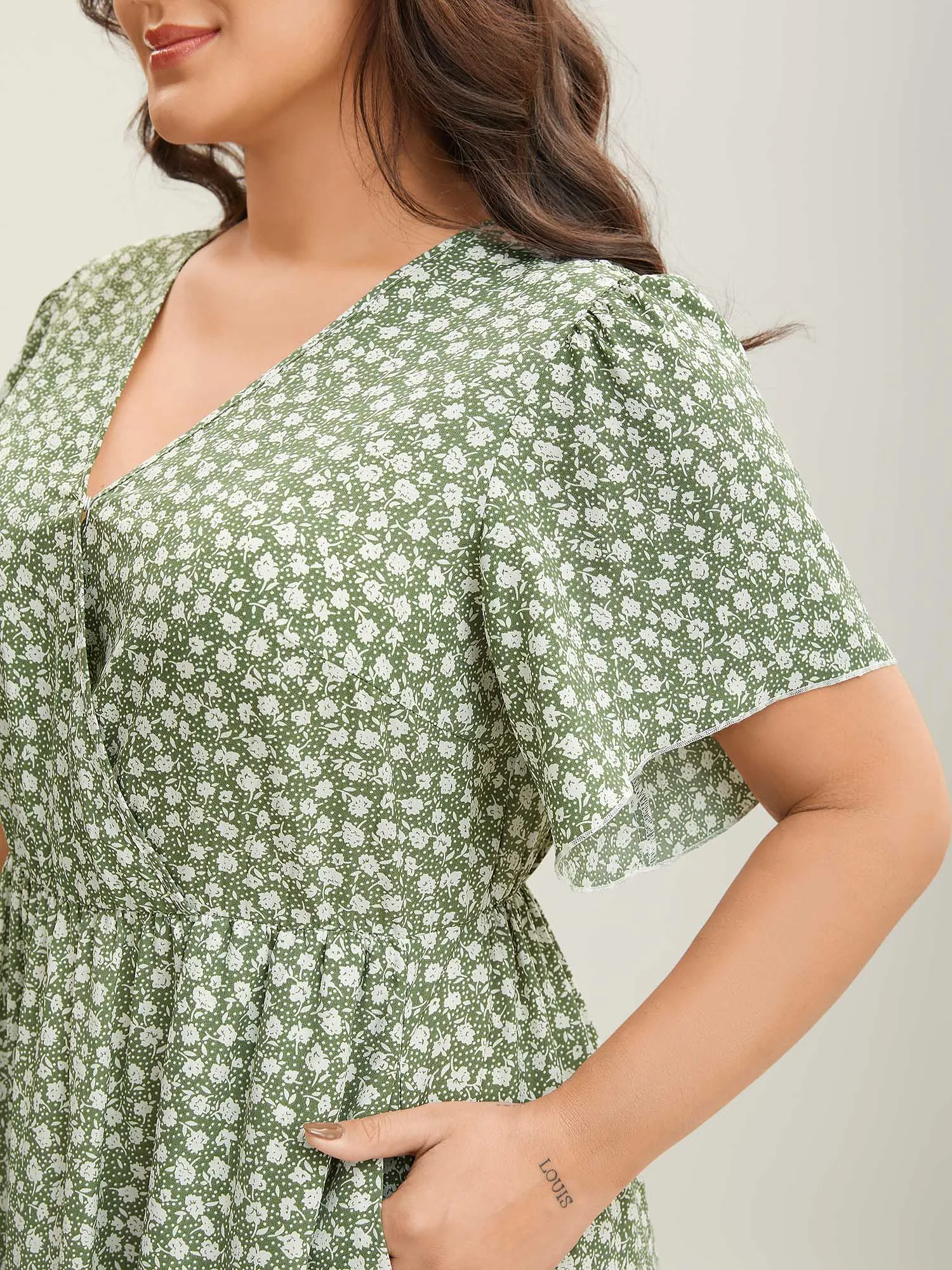 Ditsy Floral Print Flared Sleeve Midi Dress sold by Bloomchic product image thumbnail 2