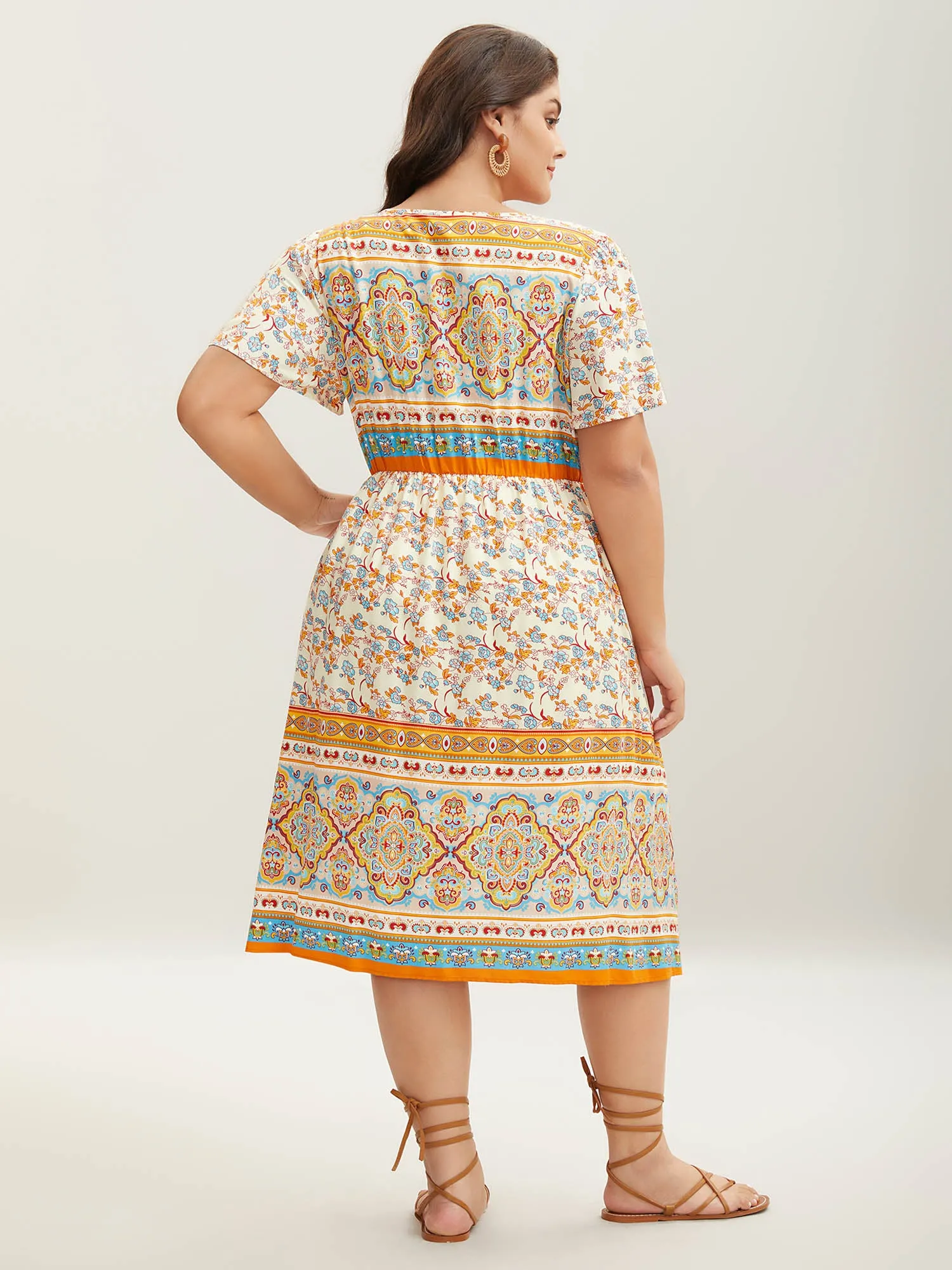 Boho Print Adjustable Neck Ties Midi Dress sold by Bloomchic product image thumbnail 4