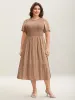 Shirred Polka Dots Pockets Midi Dress sold by Bloomchic