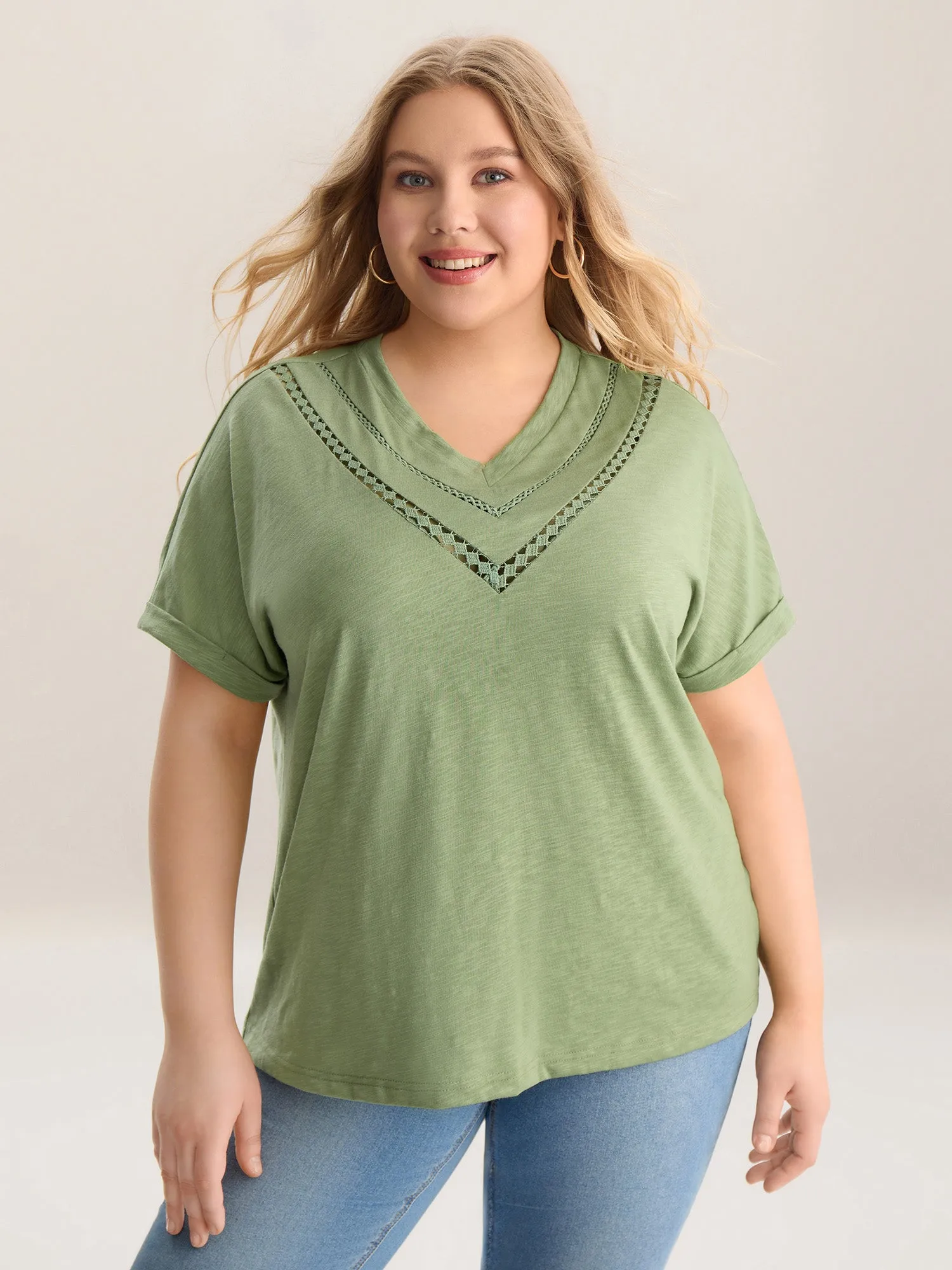 Bamboo Fabric Lace Trim Flowy T-Shirt sold by Bloomchic