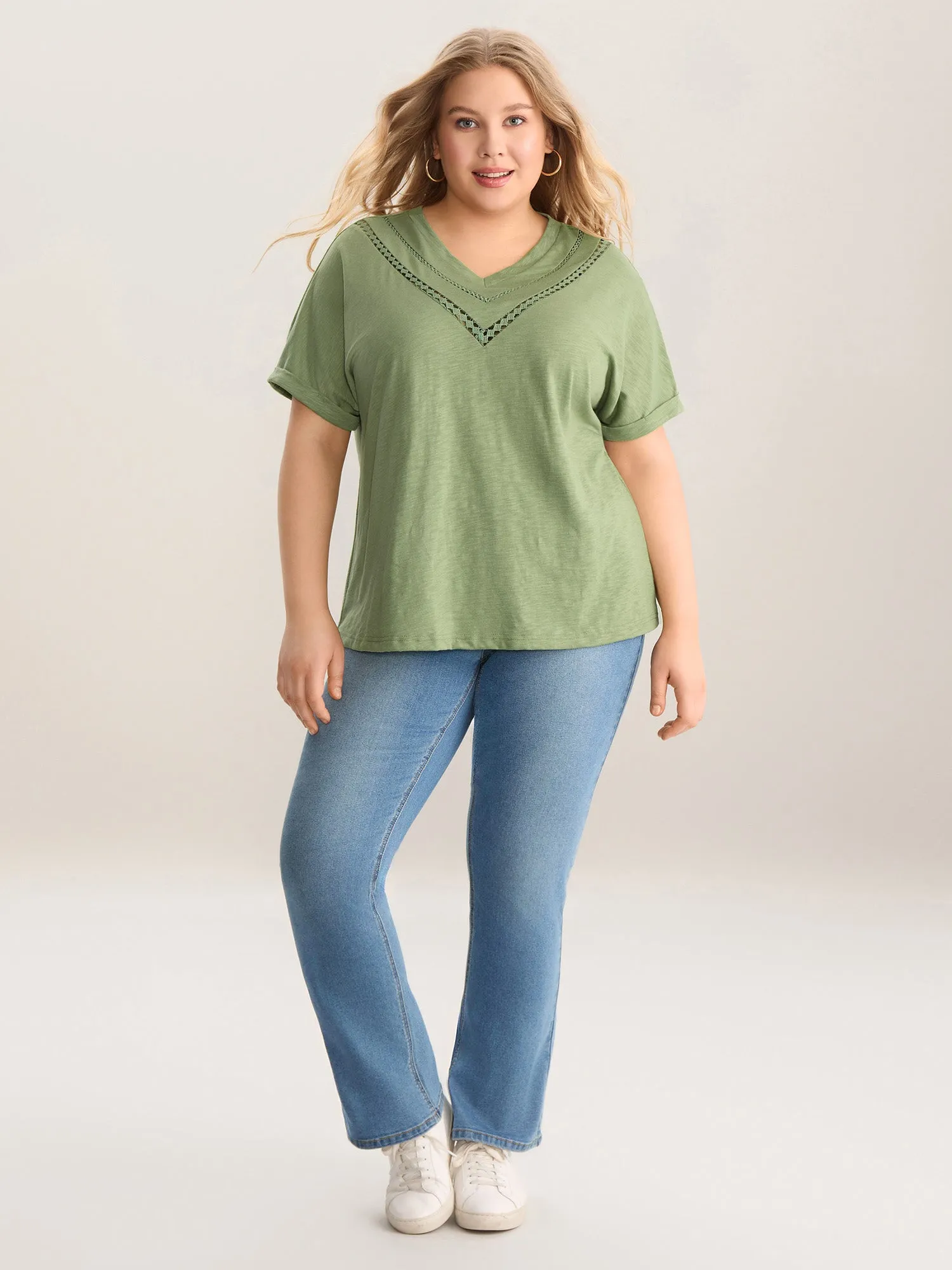 Bamboo Fabric Lace Trim Flowy T-Shirt sold by Bloomchic product image thumbnail 3
