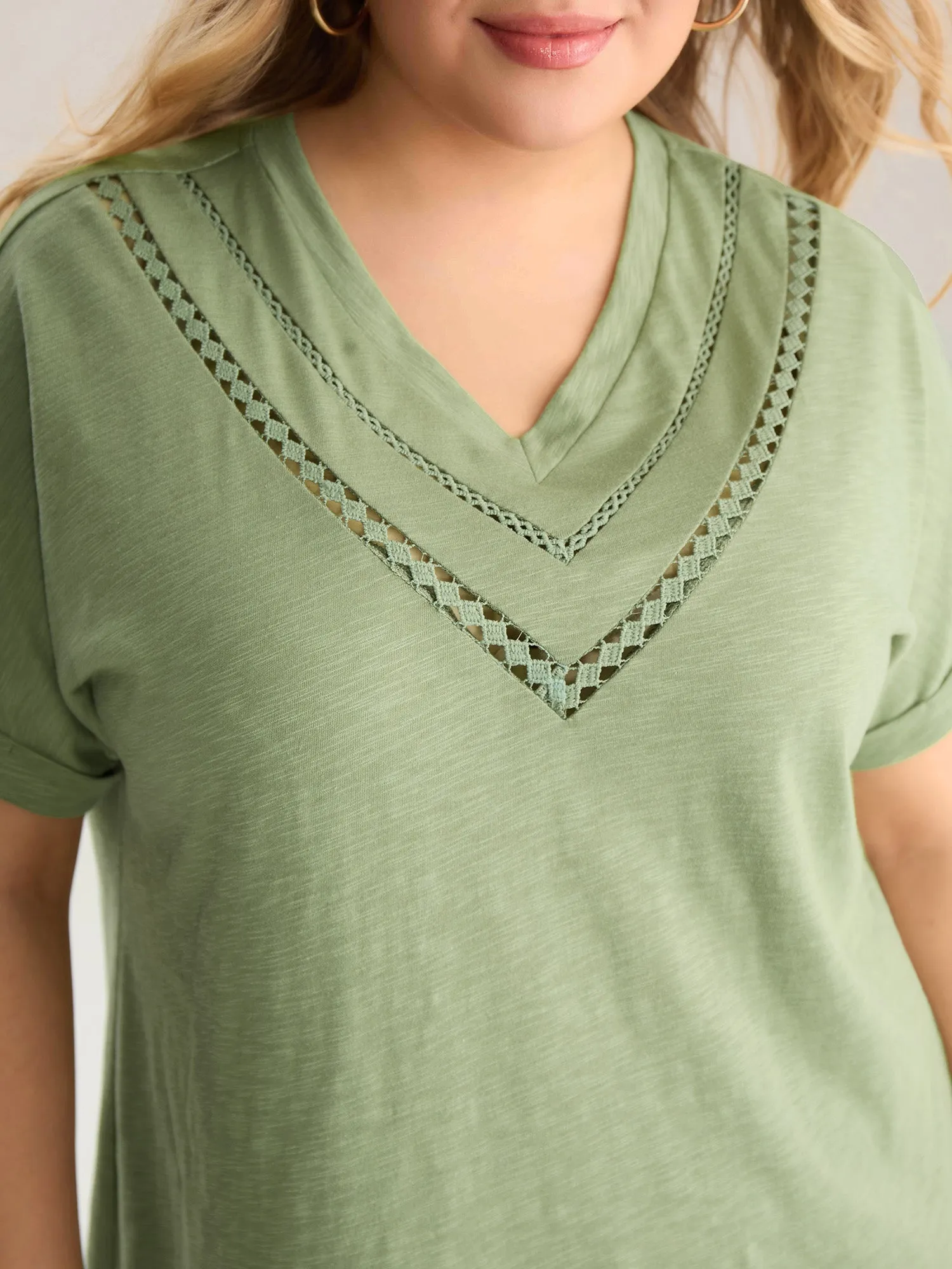 Bamboo Fabric Lace Trim Flowy T-Shirt sold by Bloomchic product image thumbnail 2