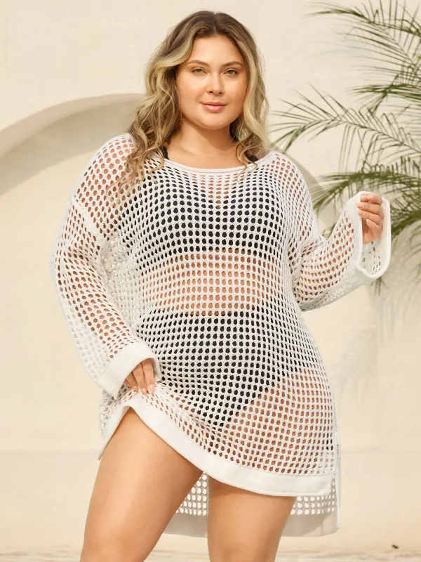 Crochet Drop Shoulder Slit Swim Cover-Up sold by Bloomchic
