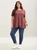 Heather Stretchy Overlap Hem Plain T-Shirt sold by Bloomchic