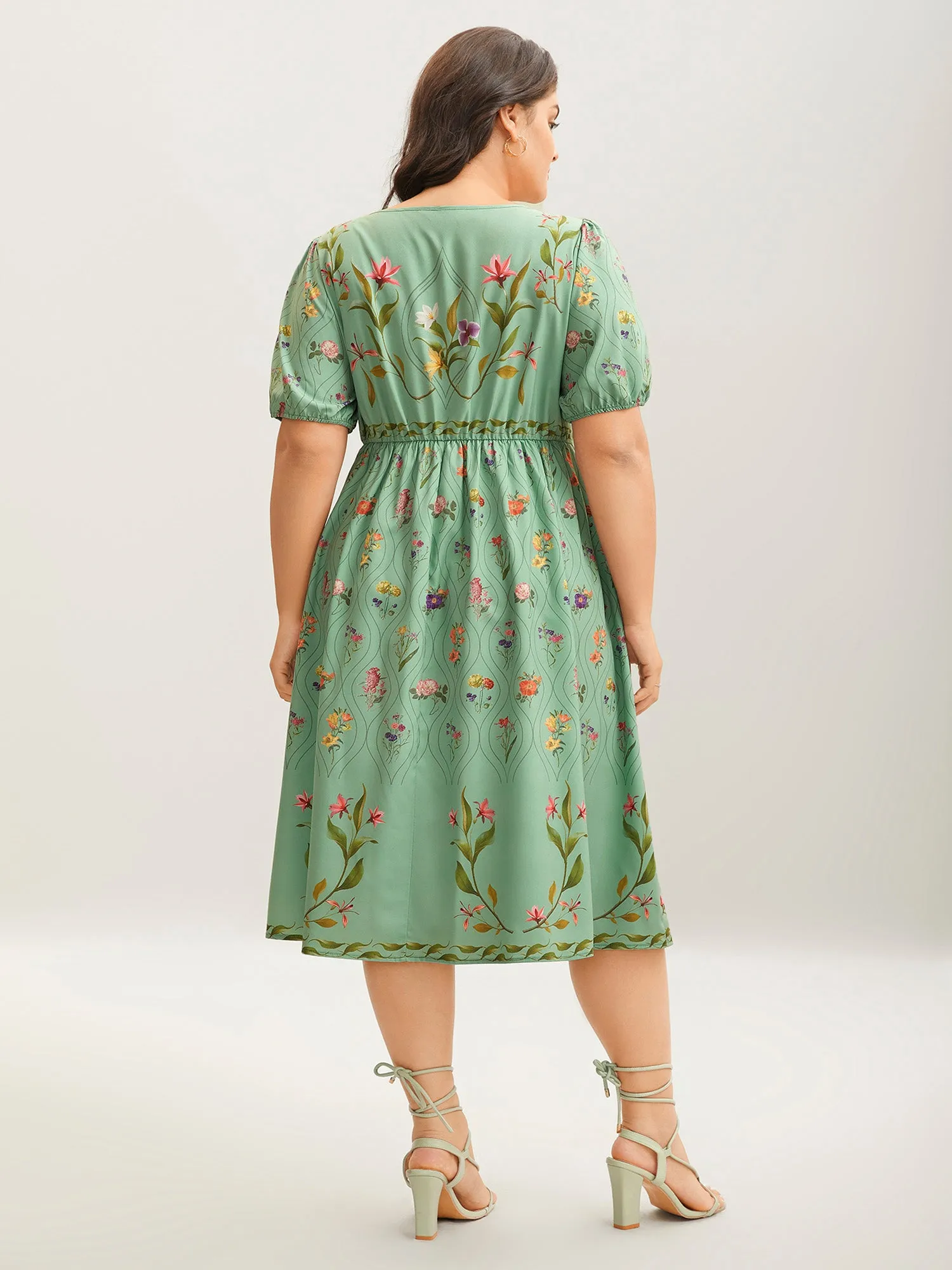 Garden Print Pockets Puff Sleeve Midi Dress sold by Bloomchic product image thumbnail 4