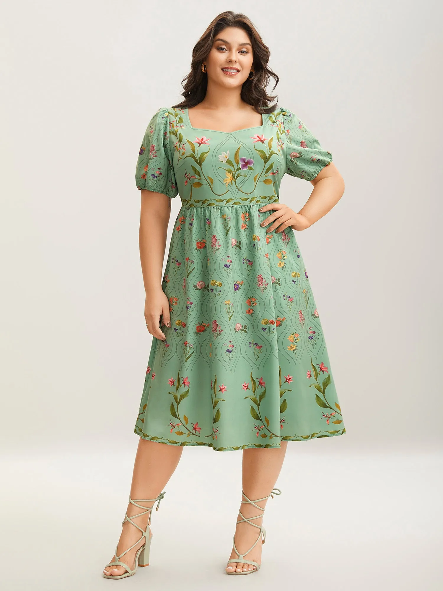 Garden Print Pockets Puff Sleeve Midi Dress sold by Bloomchic product image thumbnail 3