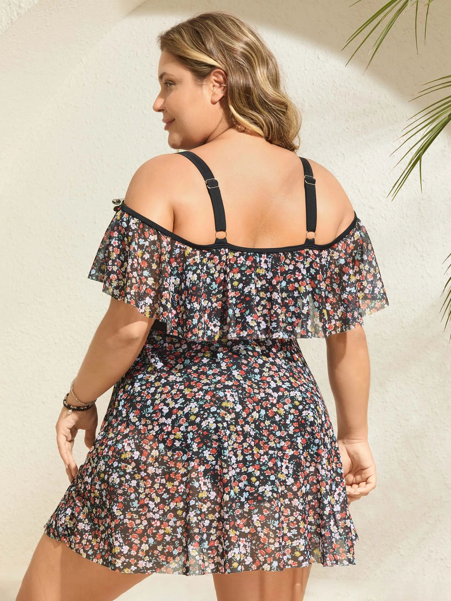 Floral Print Mesh Cold-Shoulder Swim Dress sold by Bloomchic product image thumbnail 5