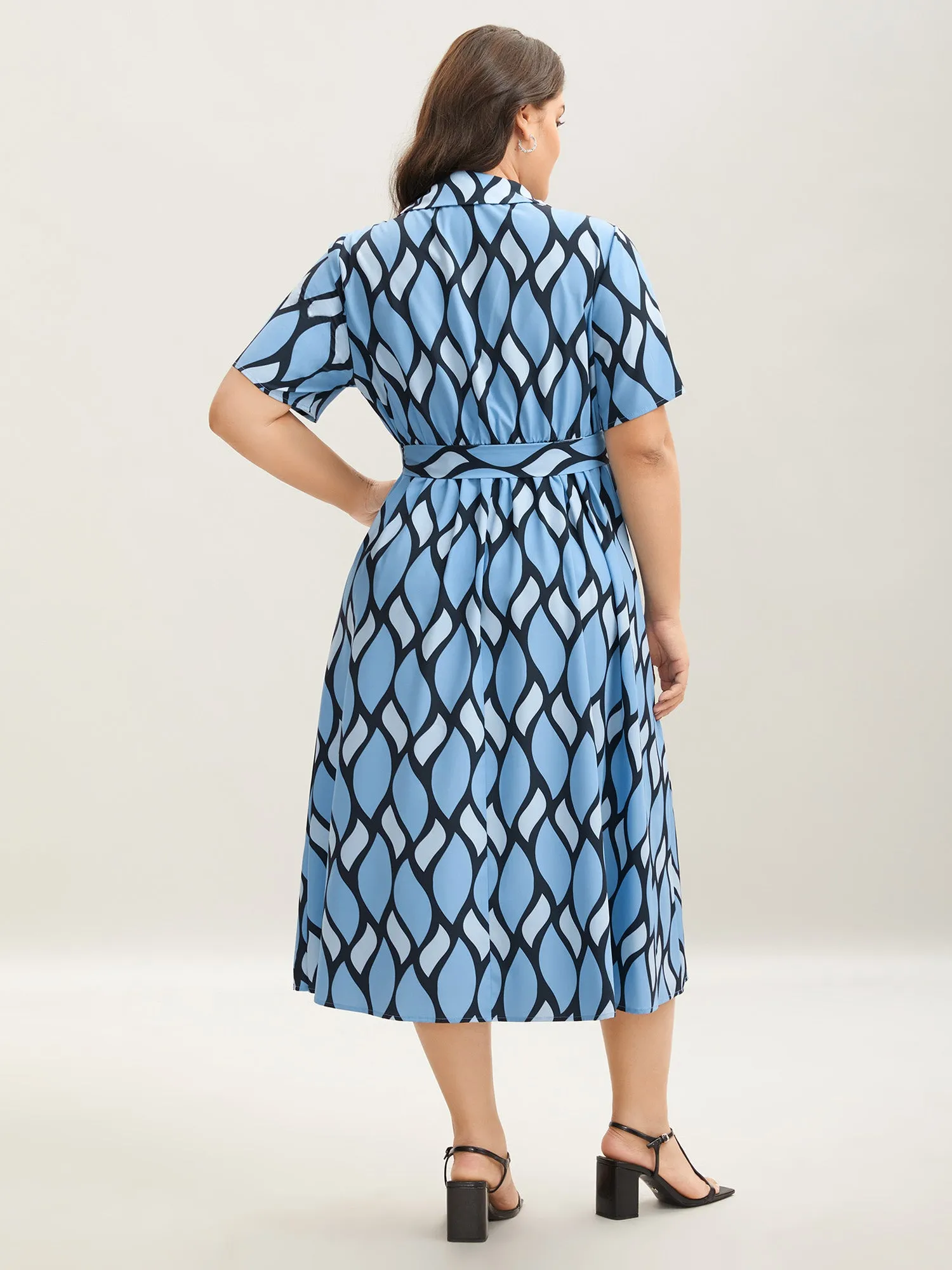 Geometric Pattern Stretchy Waist Belted Midi Dress sold by Bloomchic product image thumbnail 4