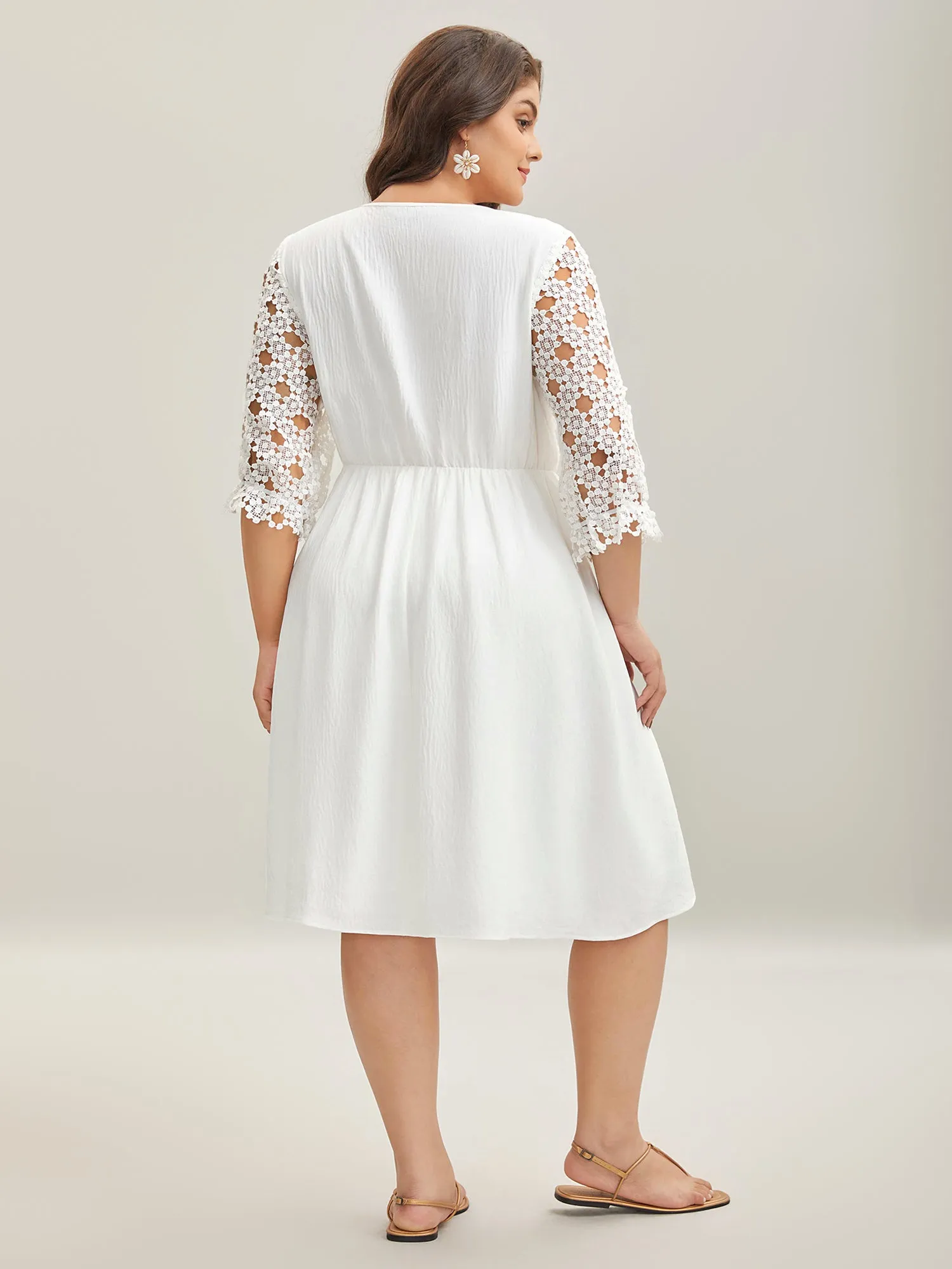 Sheer Lace Sleeve Pockets Flowy Midi Dress sold by Bloomchic product image thumbnail 4
