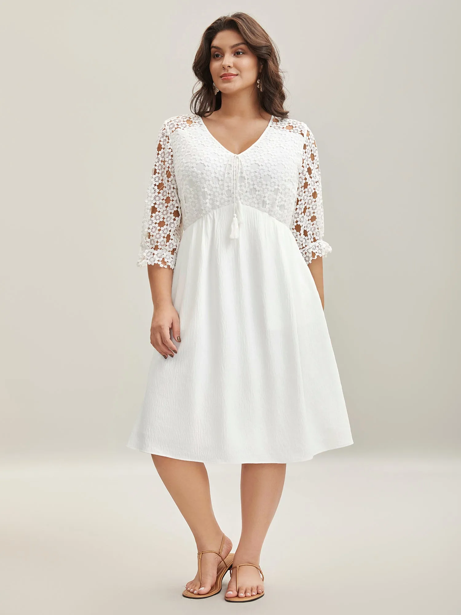 Sheer Lace Sleeve Pockets Flowy Midi Dress sold by Bloomchic product image thumbnail 3