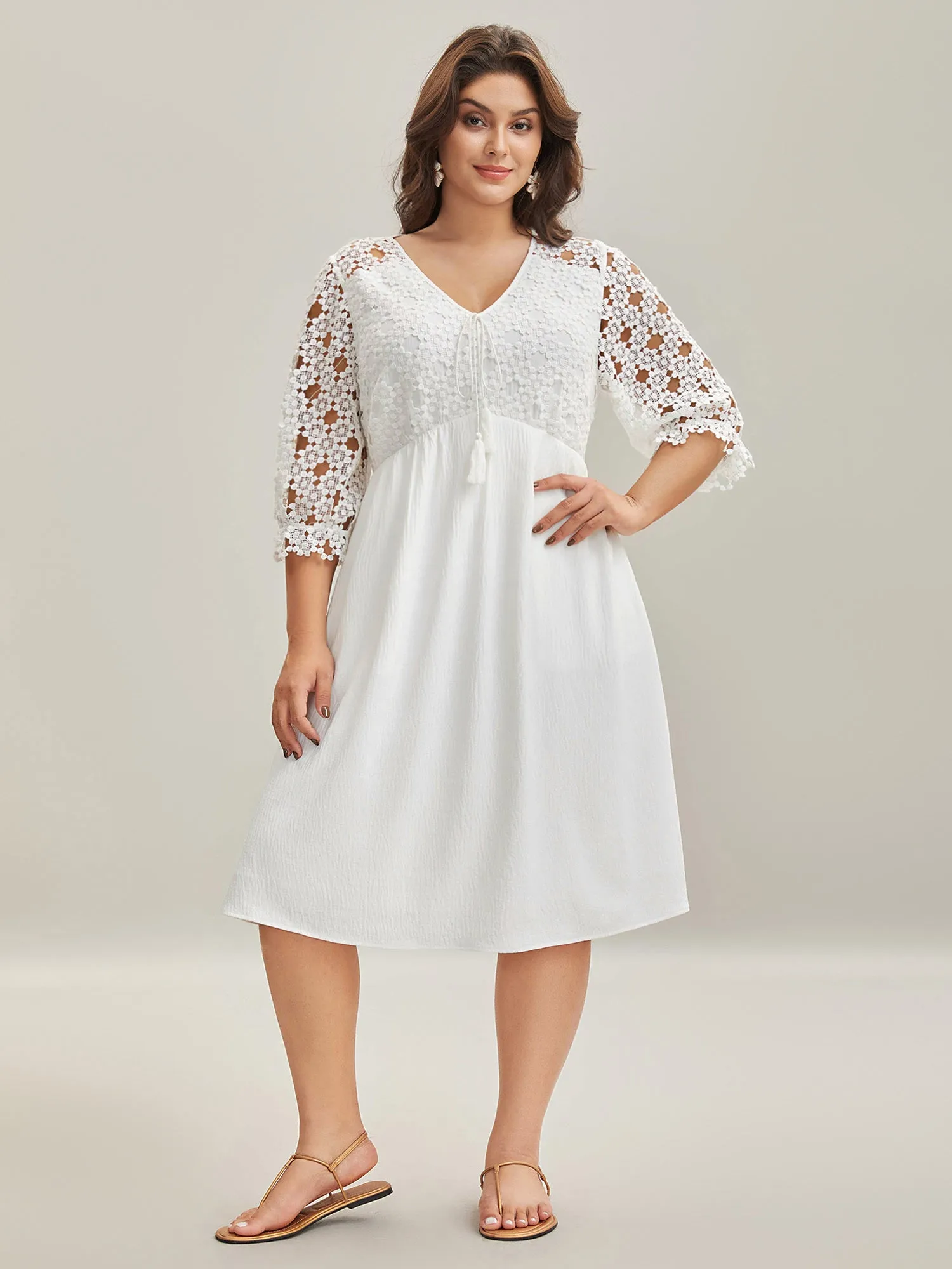 Sheer Lace Sleeve Pockets Flowy Midi Dress sold by Bloomchic