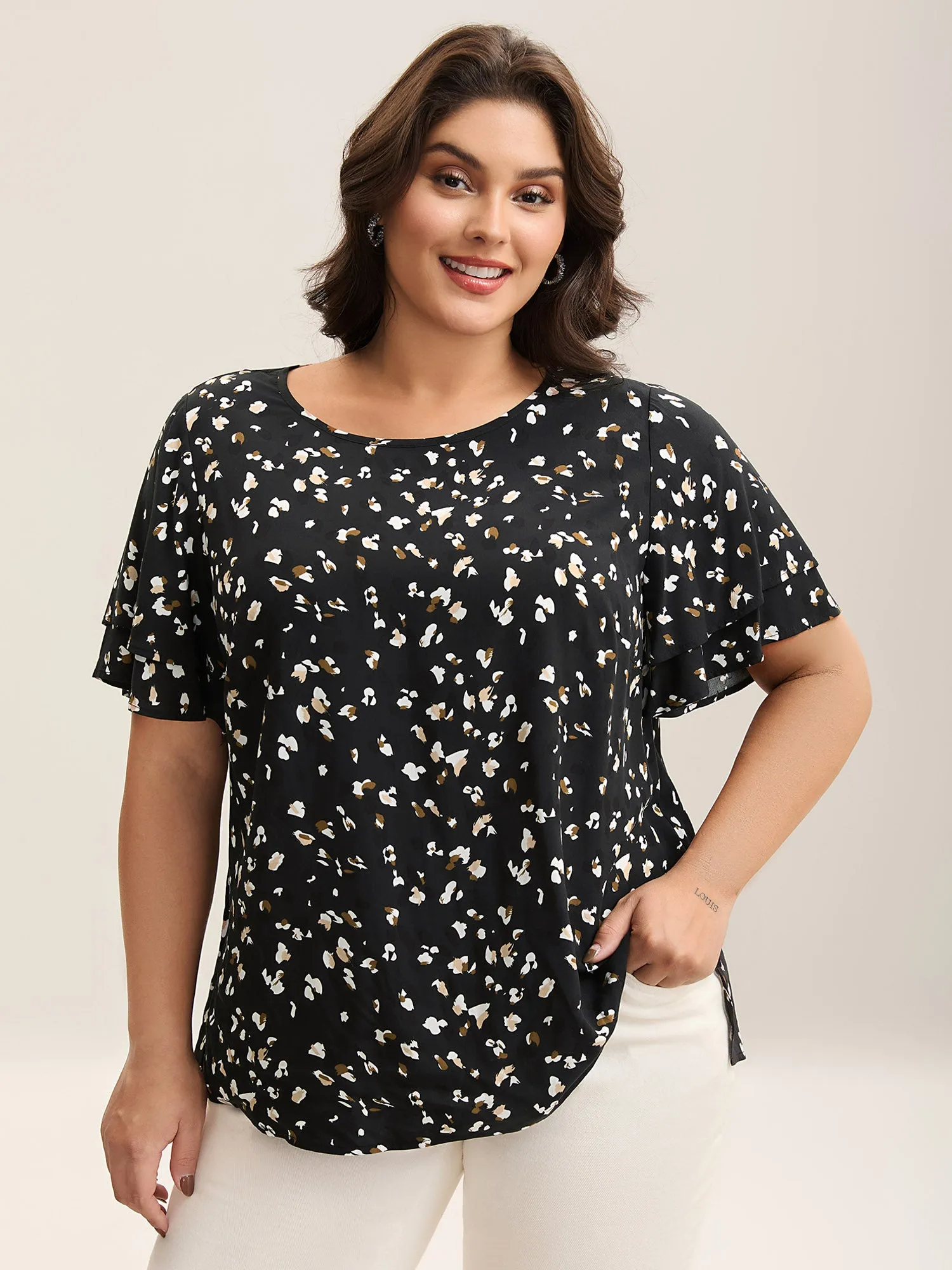 Leopard Dot Print Layered Sleeve Blouse sold by Bloomchic