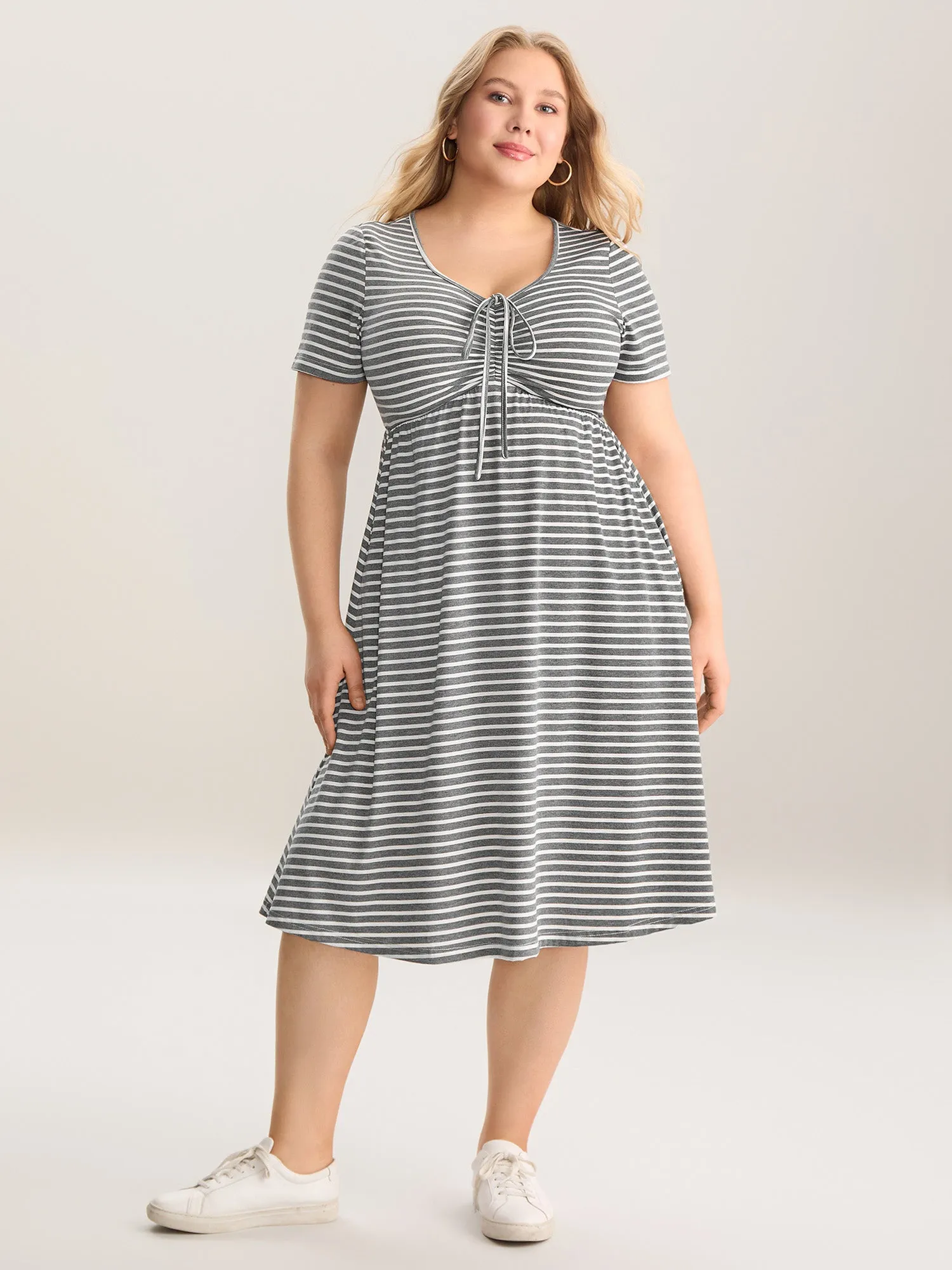 Gathered Front-Tie Pockets Midi Dress sold by Bloomchic