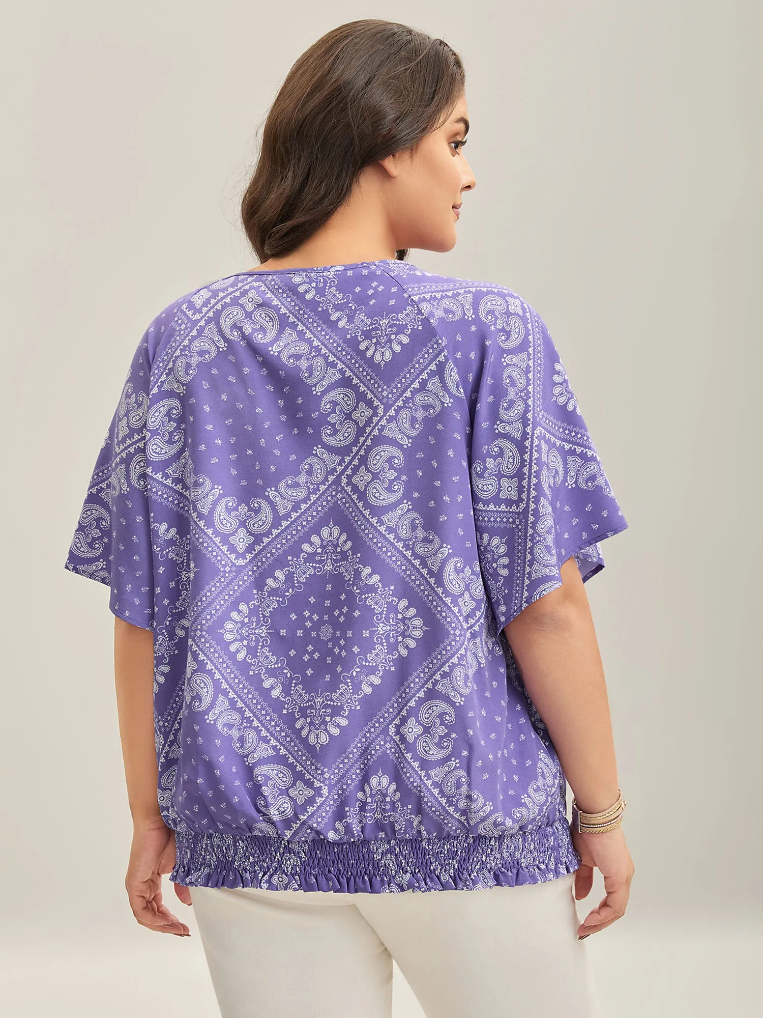 Cube Floral Pattern Shirred Hem Blouse sold by Bloomchic product image thumbnail 4