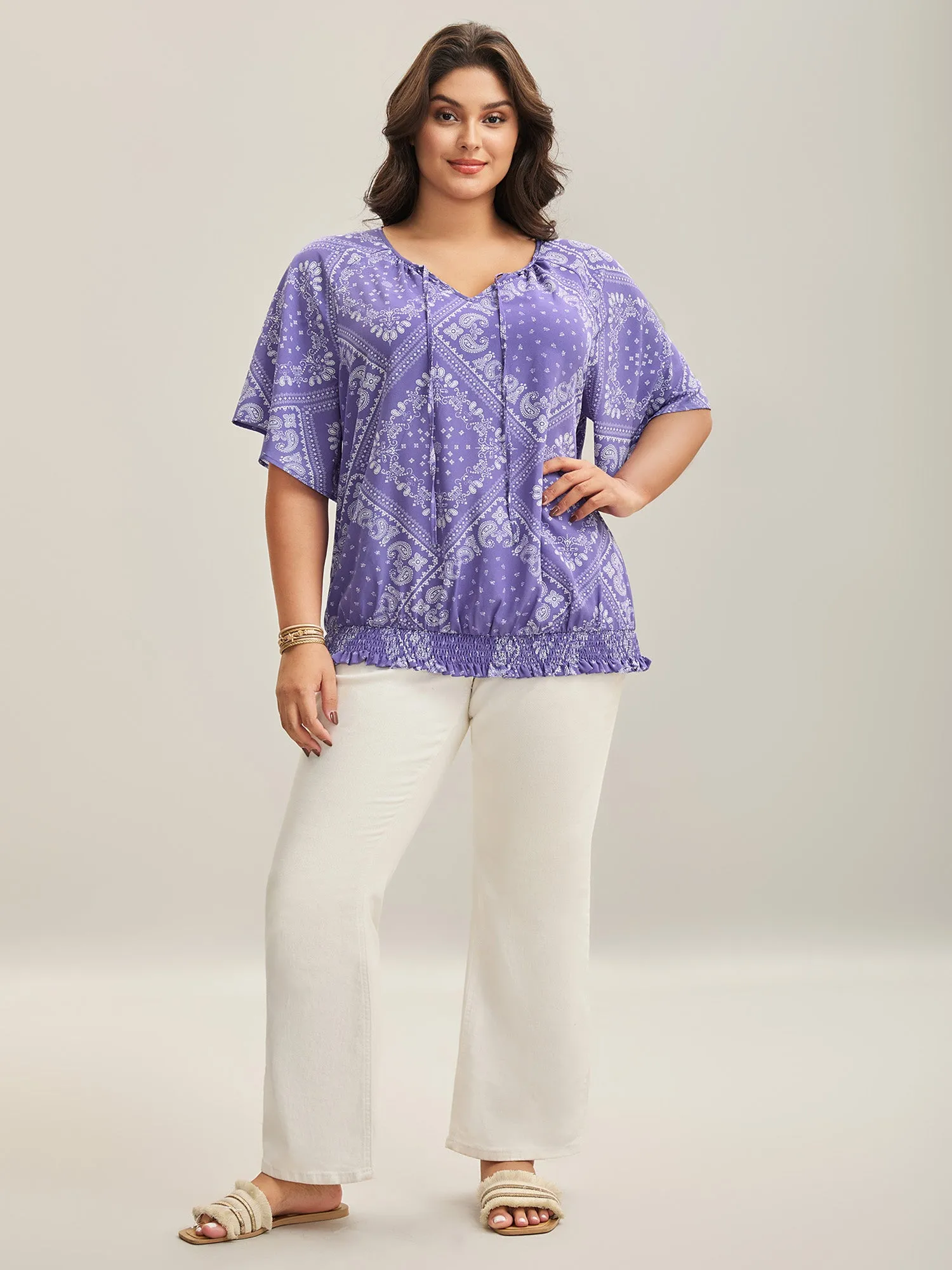 Cube Floral Pattern Shirred Hem Blouse sold by Bloomchic product image thumbnail 3