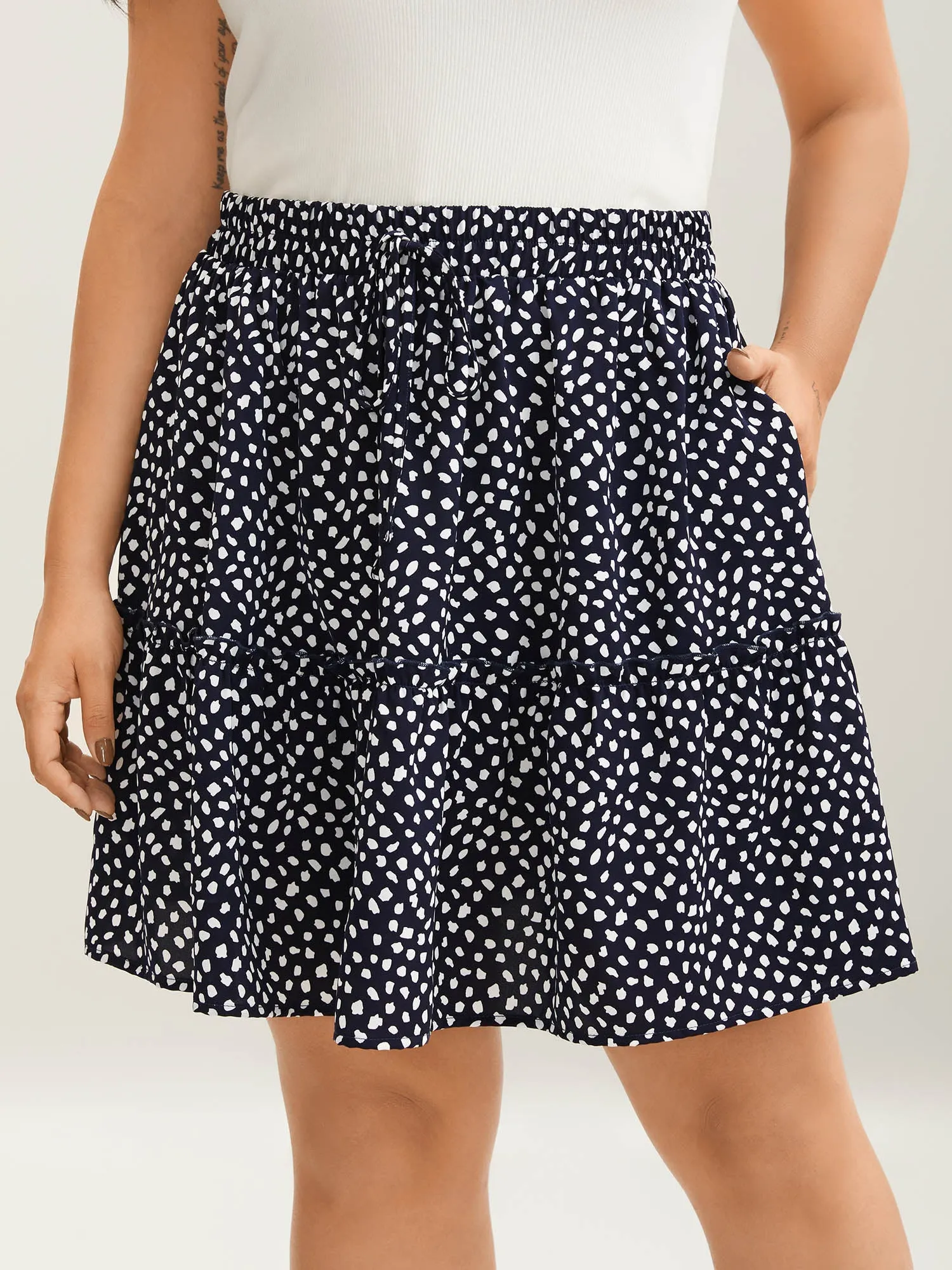 Polka Dot Print Tiered Mini Skirt sold by Bloomchic