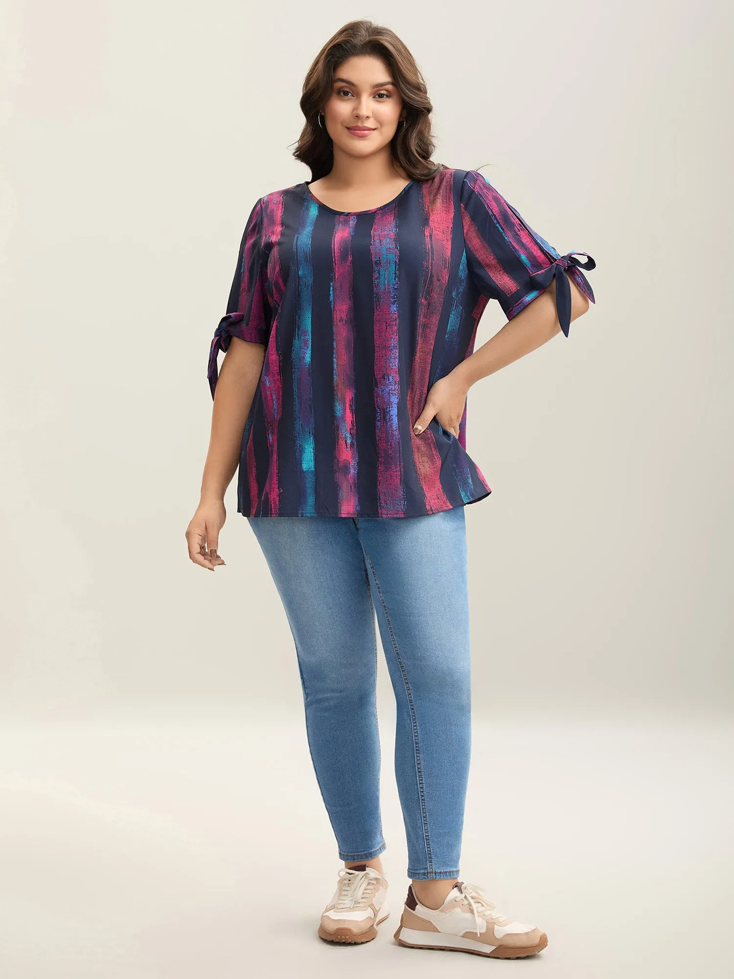 Irregular Stripes Sleeve Tie Blouse sold by Bloomchic product image thumbnail 3