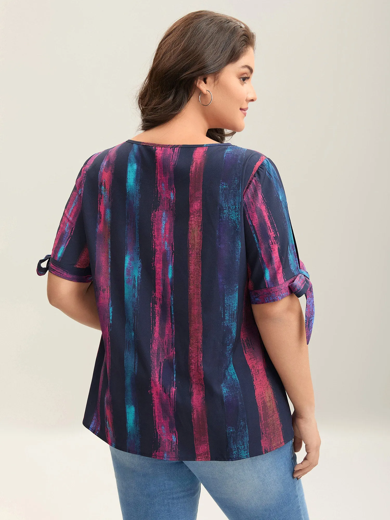 Irregular Stripes Sleeve Tie Blouse sold by Bloomchic product image thumbnail 2