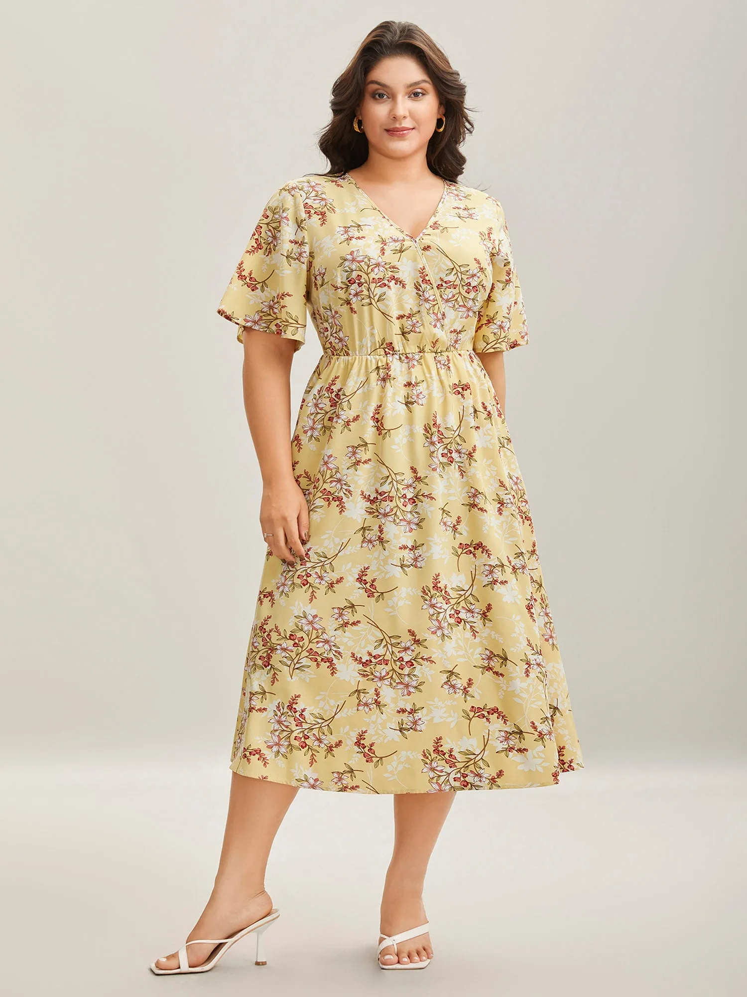 Large Flower Print Pockets Surplice Midi Dress sold by Bloomchic product image thumbnail 3